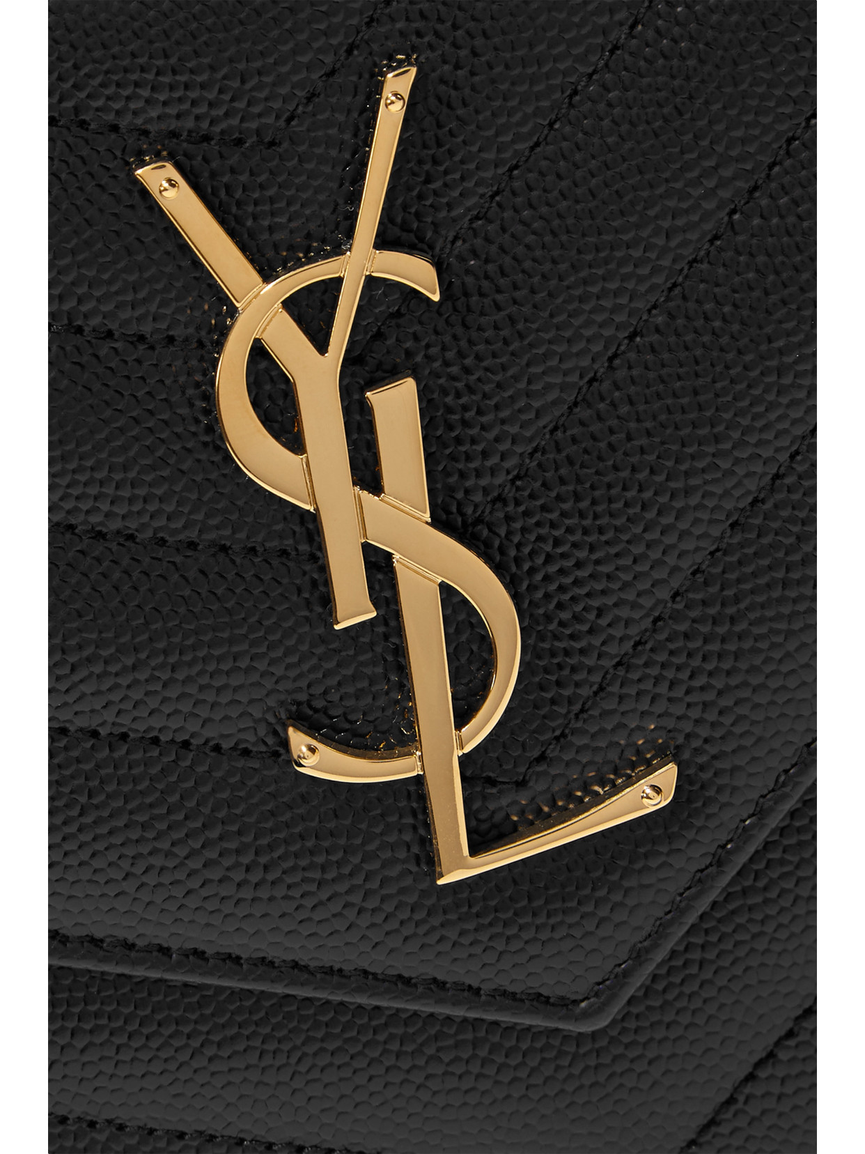 Shop Saint Laurent Cassandre Chain Matelassé Textured-leather Wallet In Black