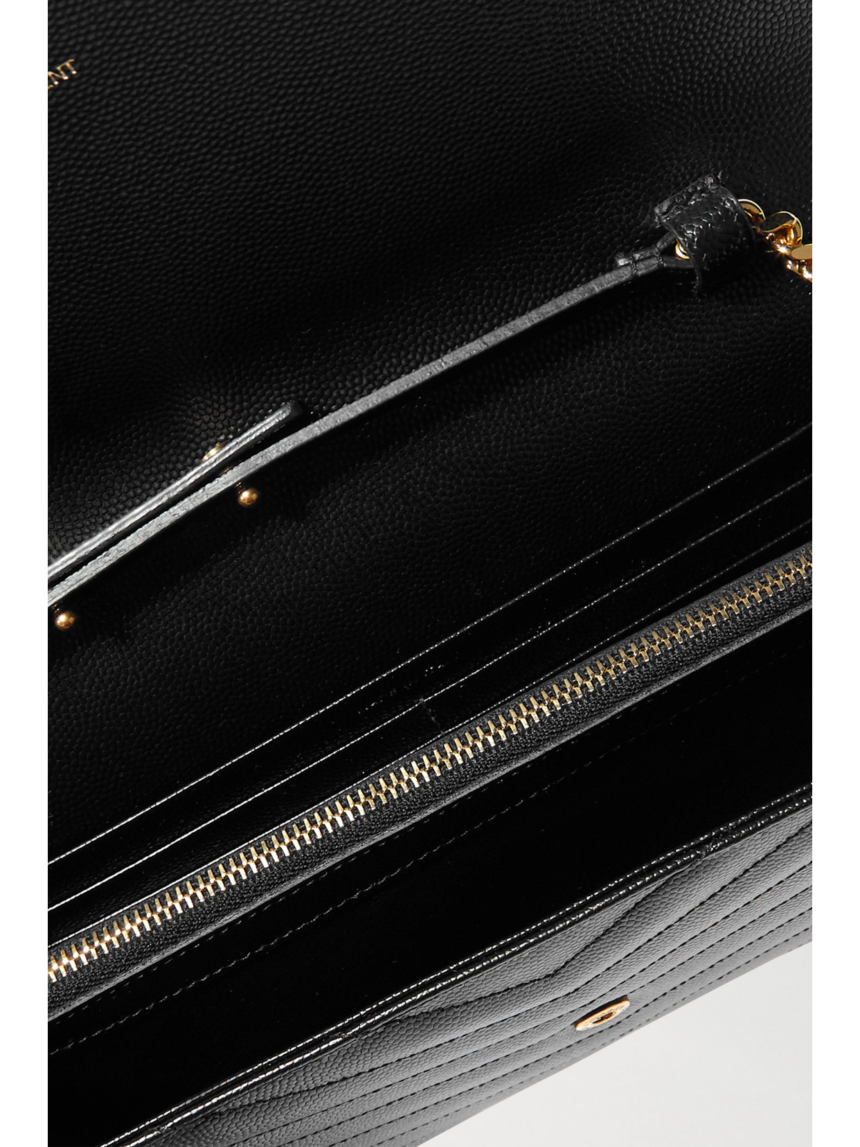 Shop Saint Laurent Cassandre Chain Matelassé Textured-leather Wallet In Black