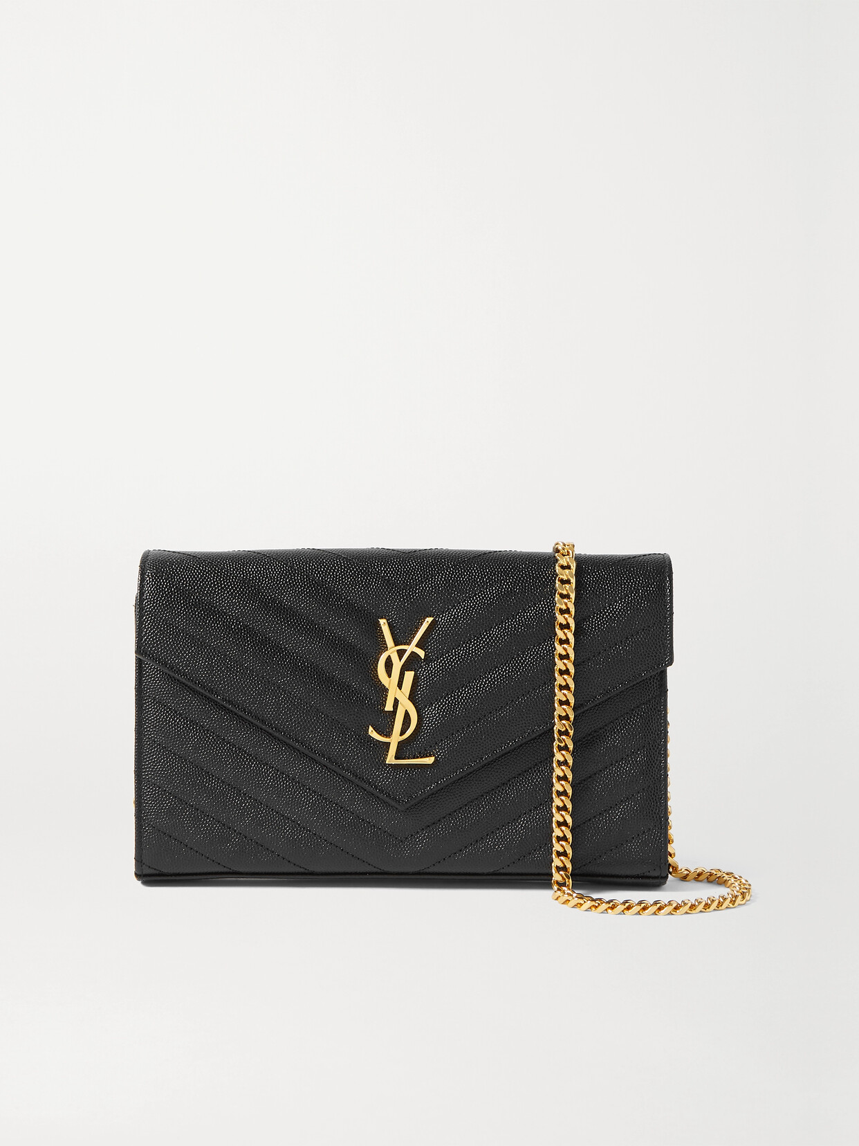 SAINT LAURENT - Cassandre Chain Matelassé Textured-leather Wallet - Black