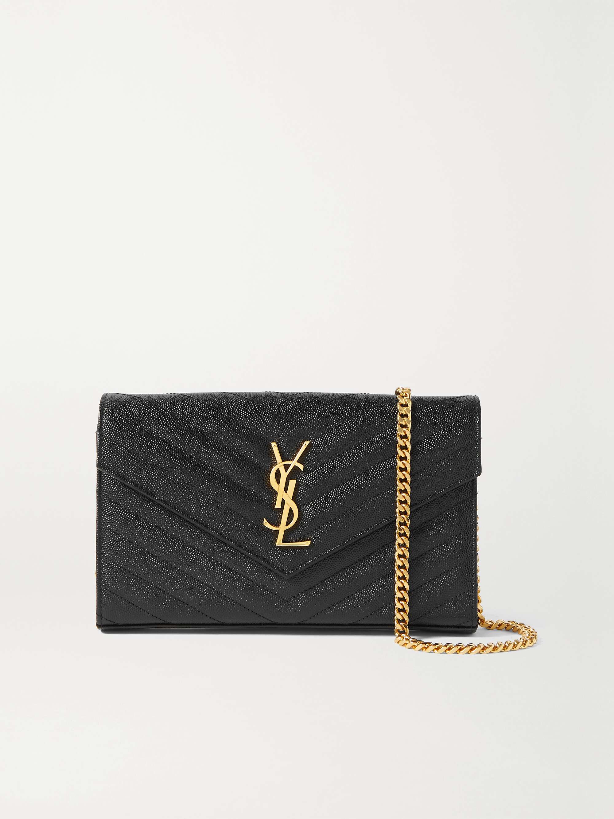 Cassandre Small Leather Wallet On Chain in Black - Saint Laurent