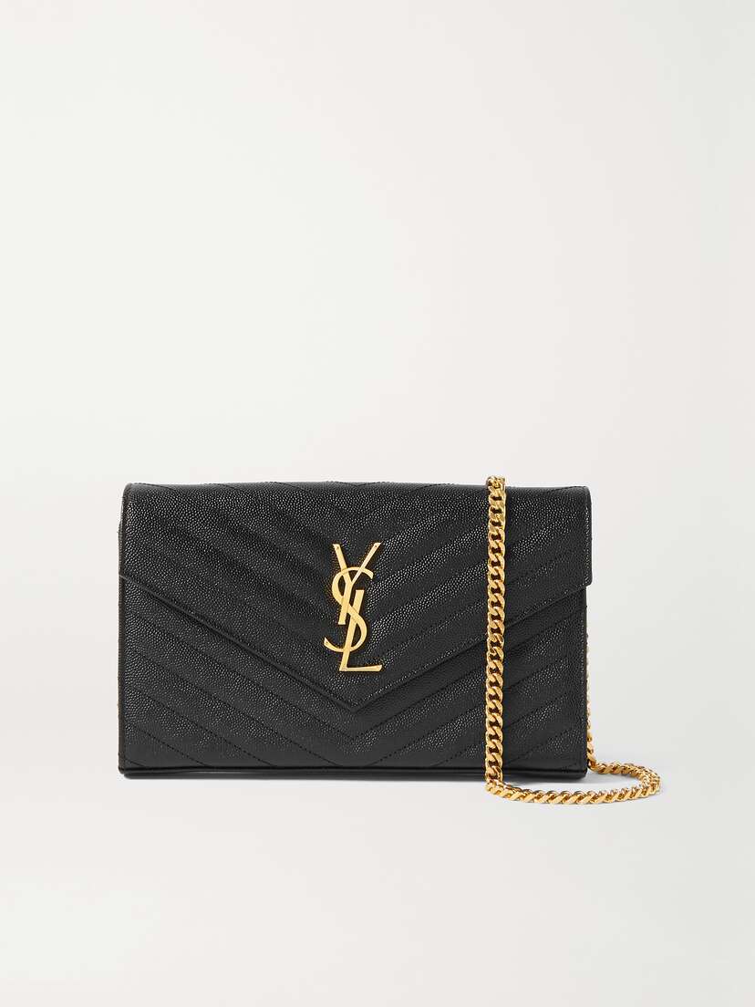 Saint Laurent Cassandre Matelassé Textured-leather Chain Wallet
