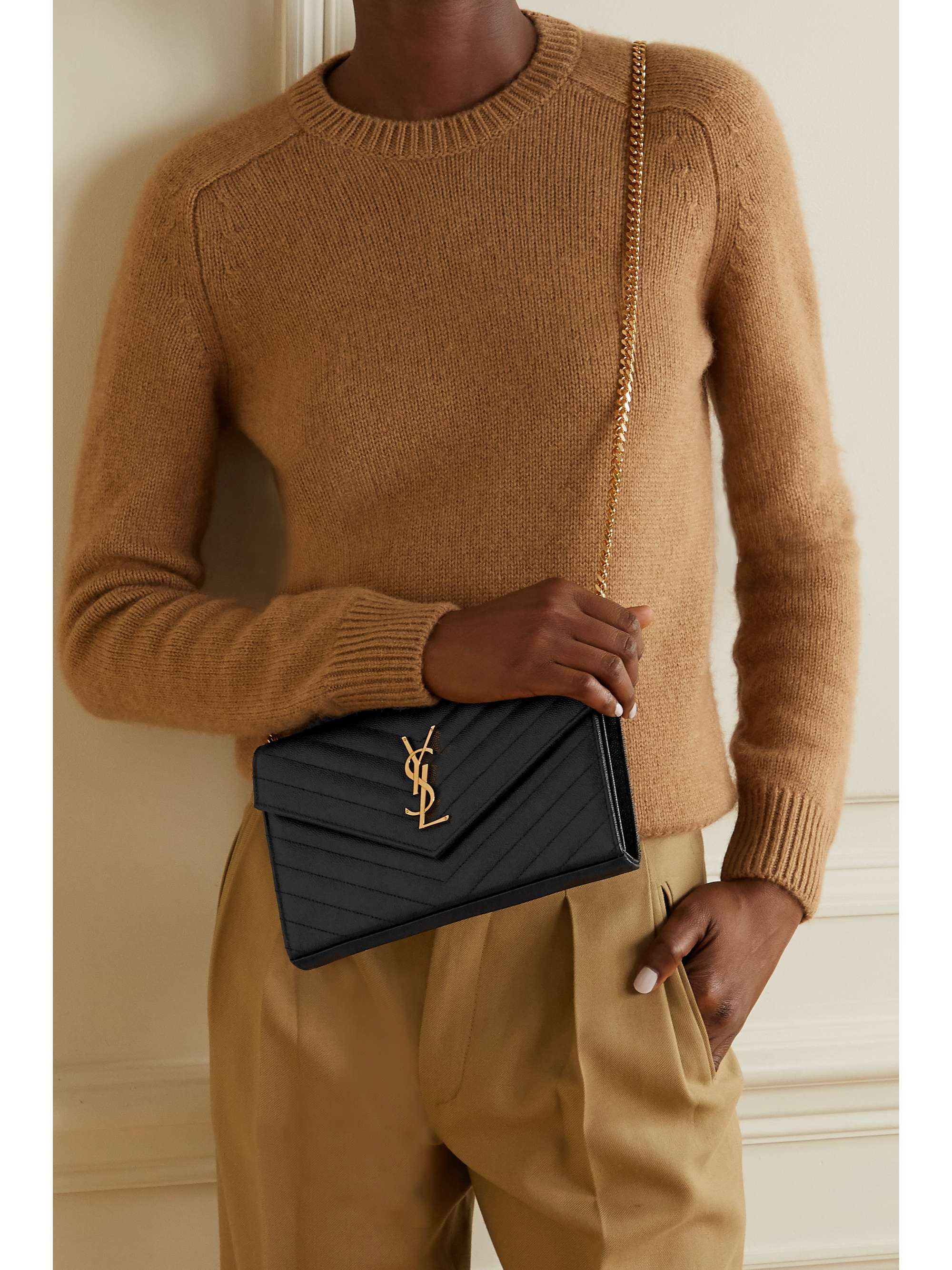 SAINT LAURENT Monogramme mini quilted textured-leather shoulder bag