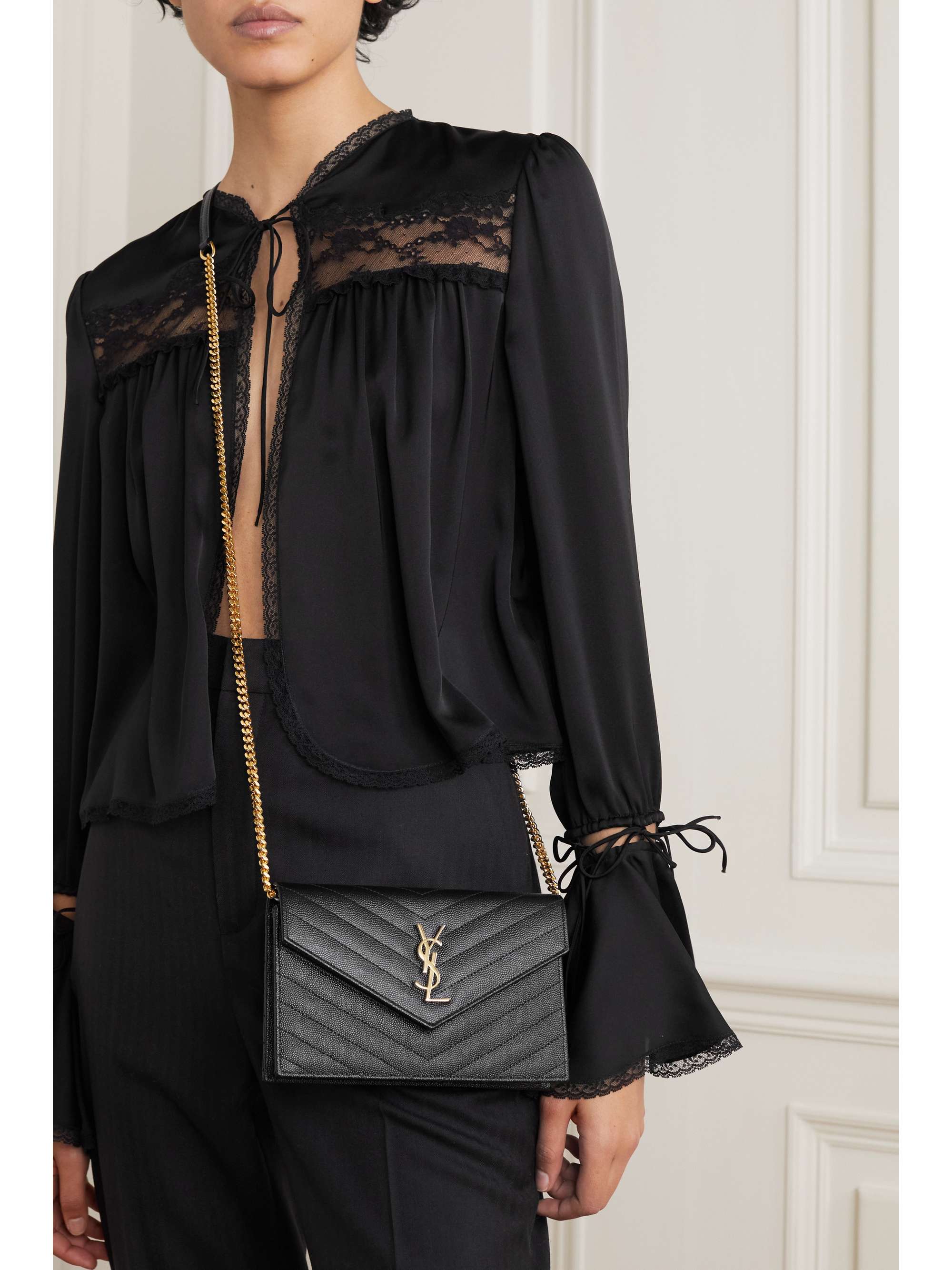 SAINT LAURENT Monogramme Envelope quilted texturedleather shoulder bag