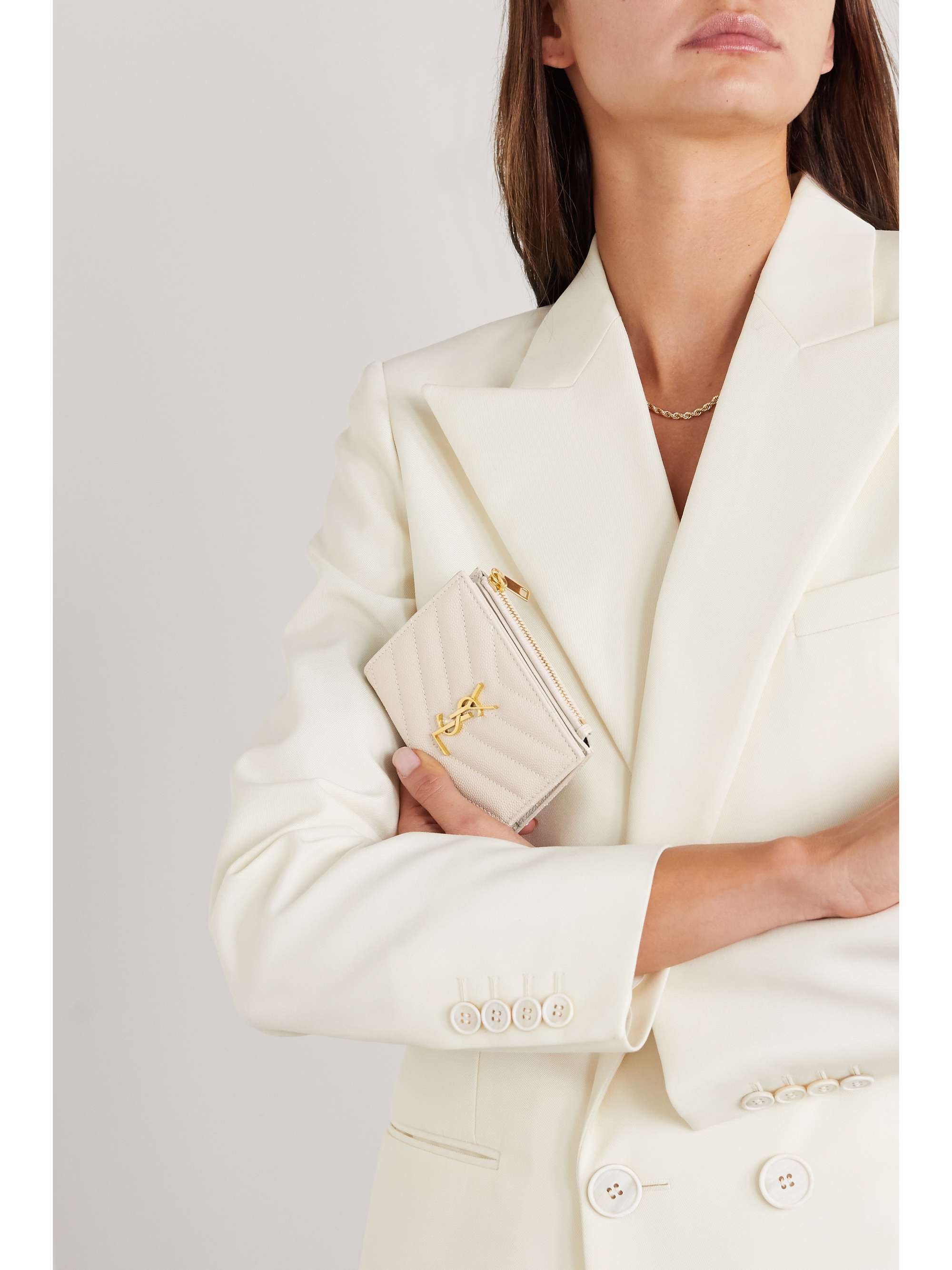 SAINT LAURENT Monogramme quilted textured-leather wallet