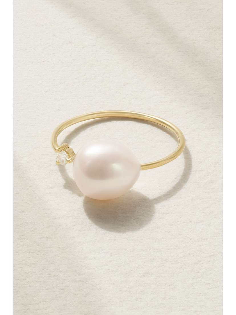 Mizuki 14-karat Gold, Pearl And Diamond Ring