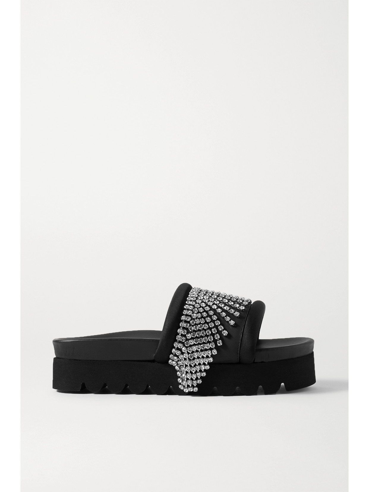 Crystal-embellished Satin-trimmed Rubber Platform Slides