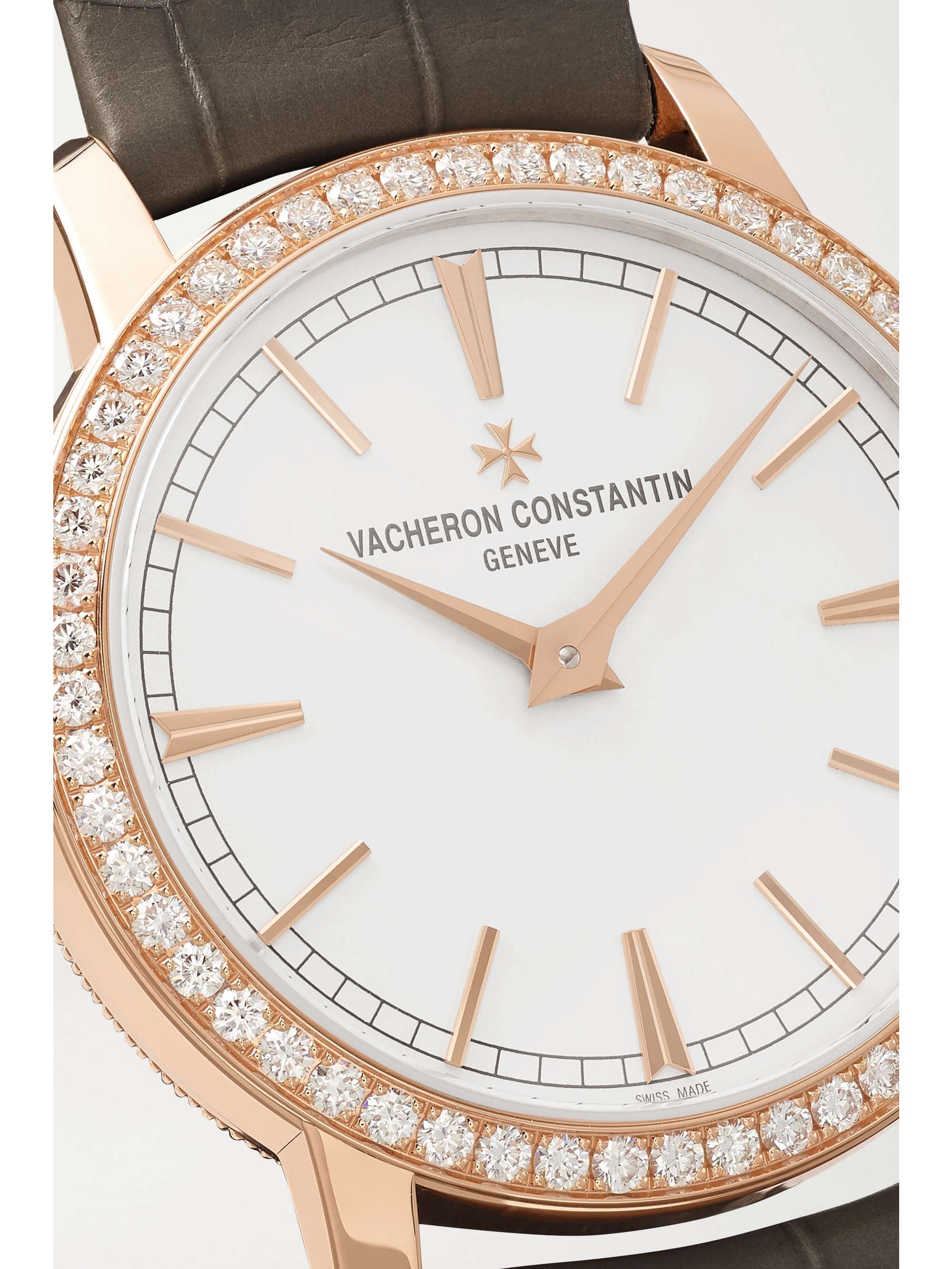 VACHERON CONSTANTIN Traditionnelle Hand-Wound 33 mm Uhr aus 18 Karat Roségold mit Diamanten und Alligatorlederarmband