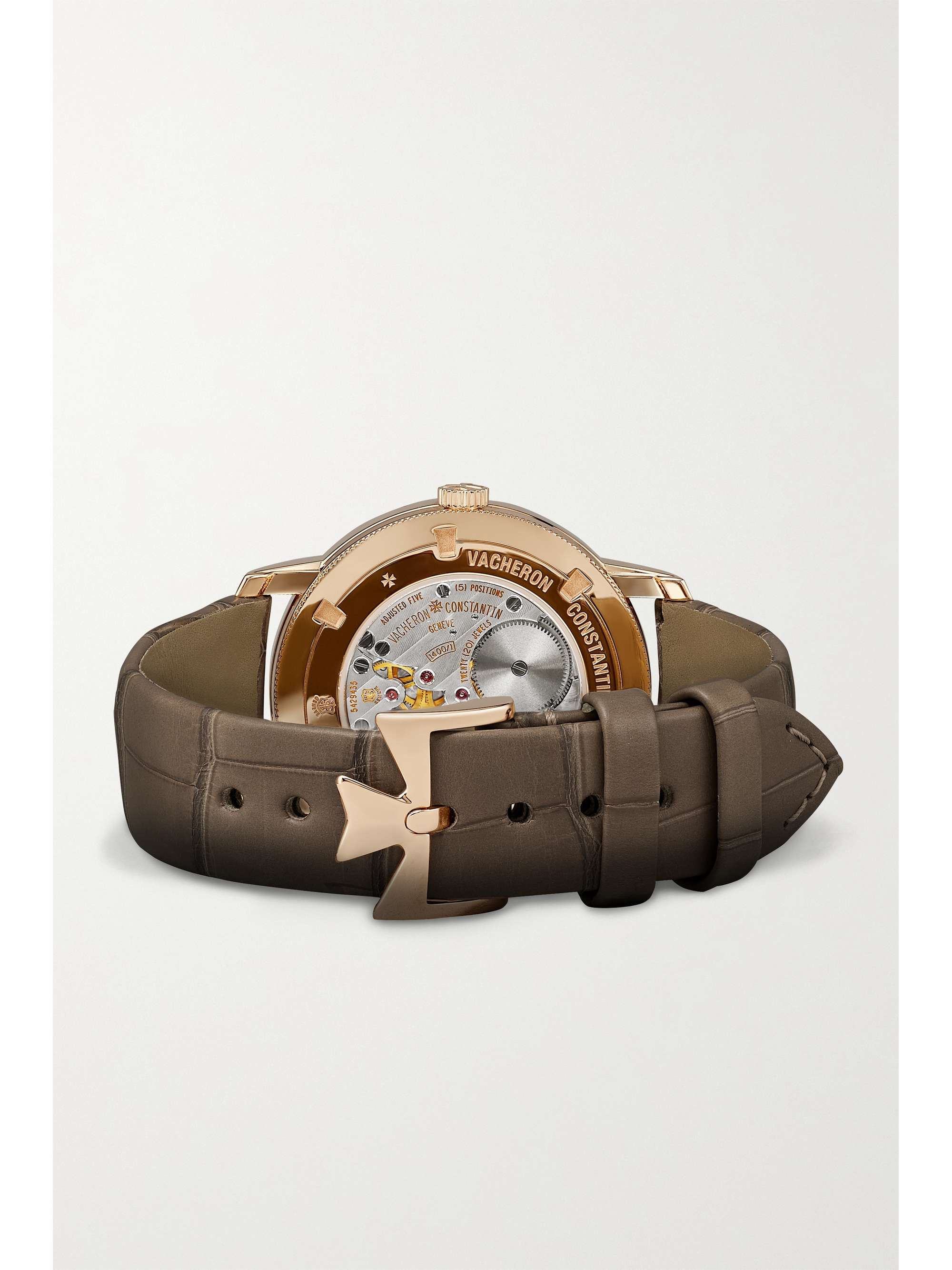VACHERON CONSTANTIN Traditionnelle Hand-Wound 33 mm Uhr aus 18 Karat Roségold mit Diamanten und Alligatorlederarmband