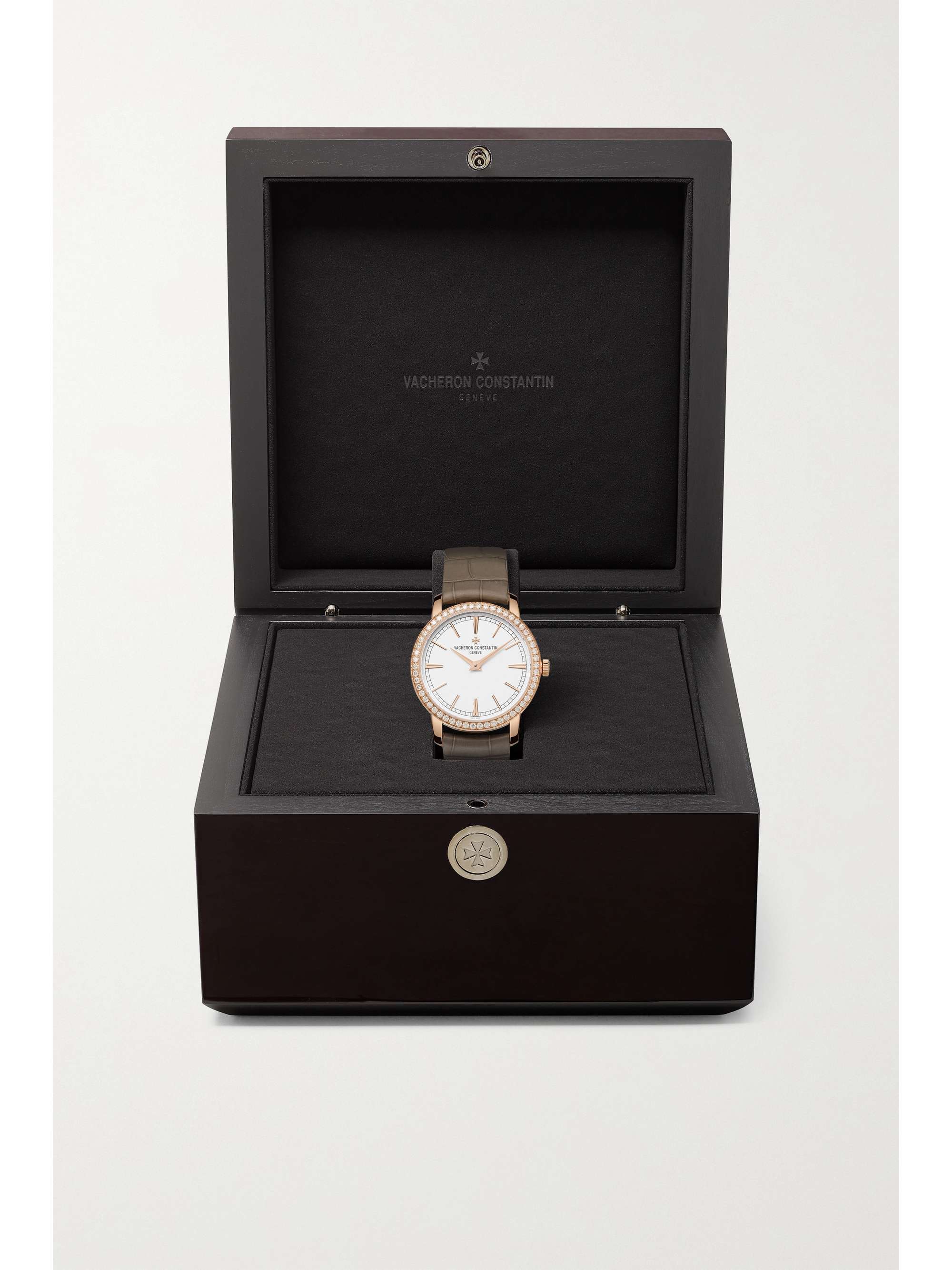 VACHERON CONSTANTIN Traditionnelle Hand-Wound 33 mm Uhr aus 18 Karat Roségold mit Diamanten und Alligatorlederarmband
