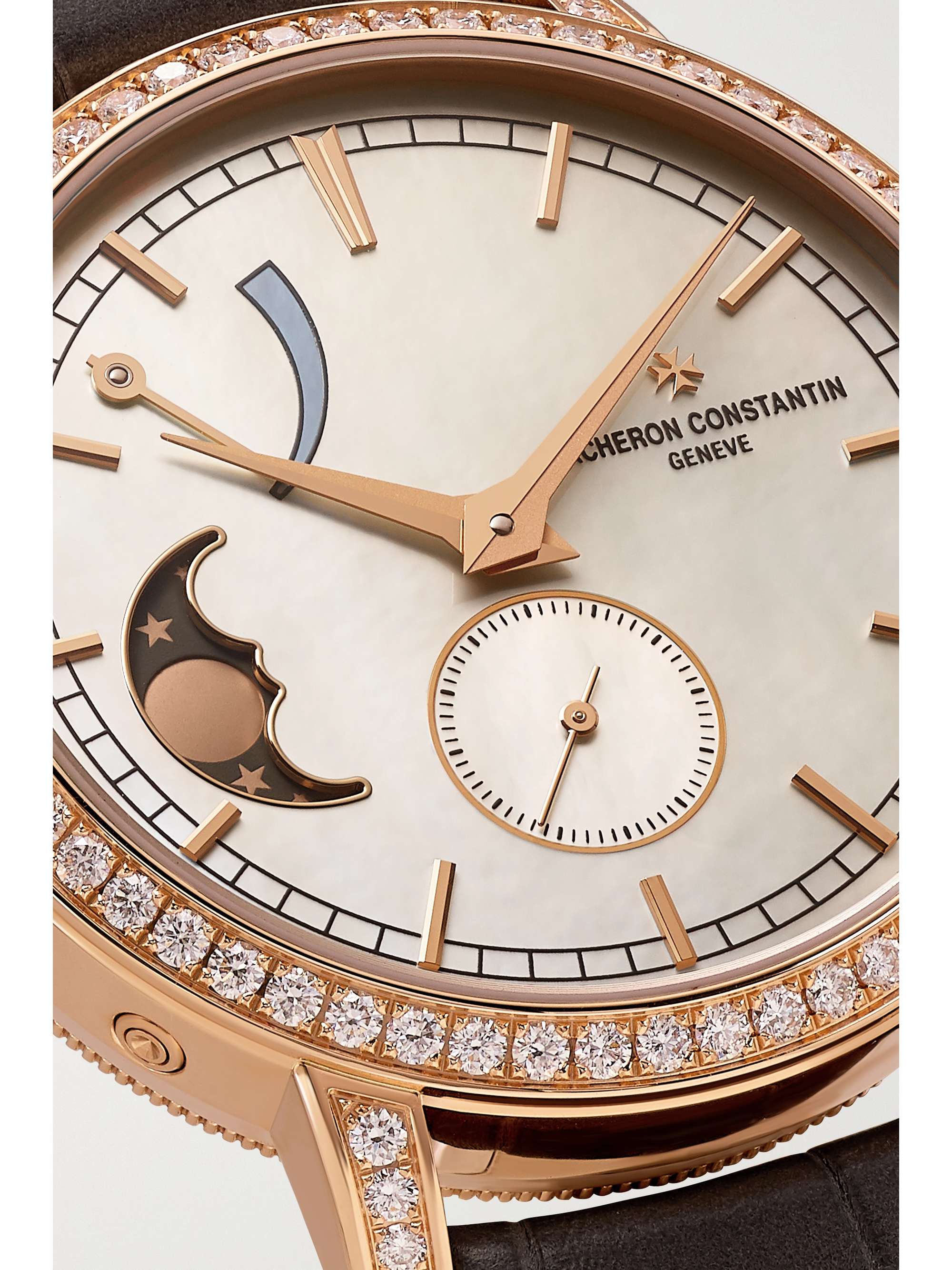 VACHERON CONSTANTIN Traditionnelle 36mm 18-karat pink gold, alligator, diamond and mother-of-pearl watch