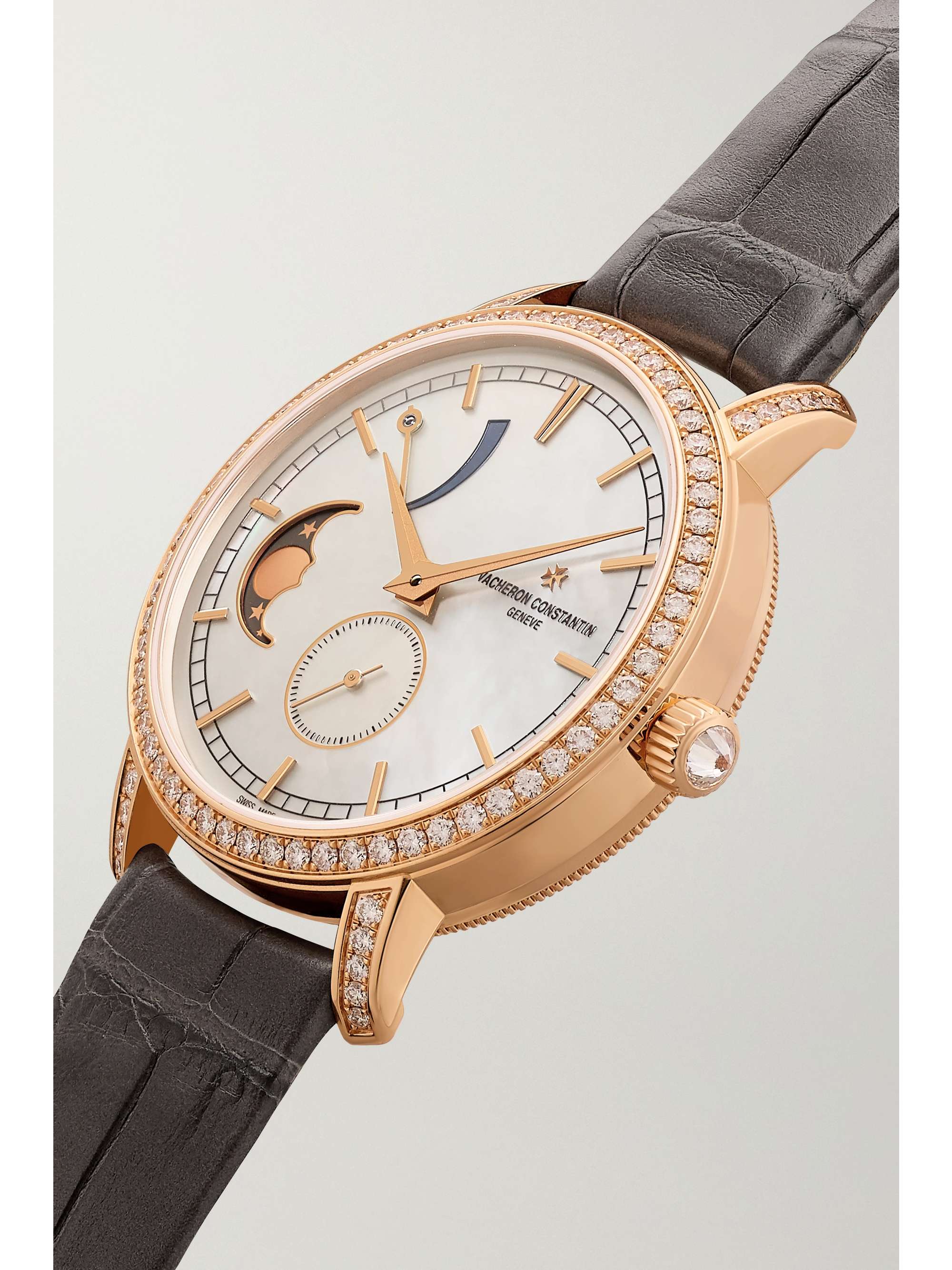 VACHERON CONSTANTIN Traditionnelle 36mm 18-karat pink gold, alligator, diamond and mother-of-pearl watch