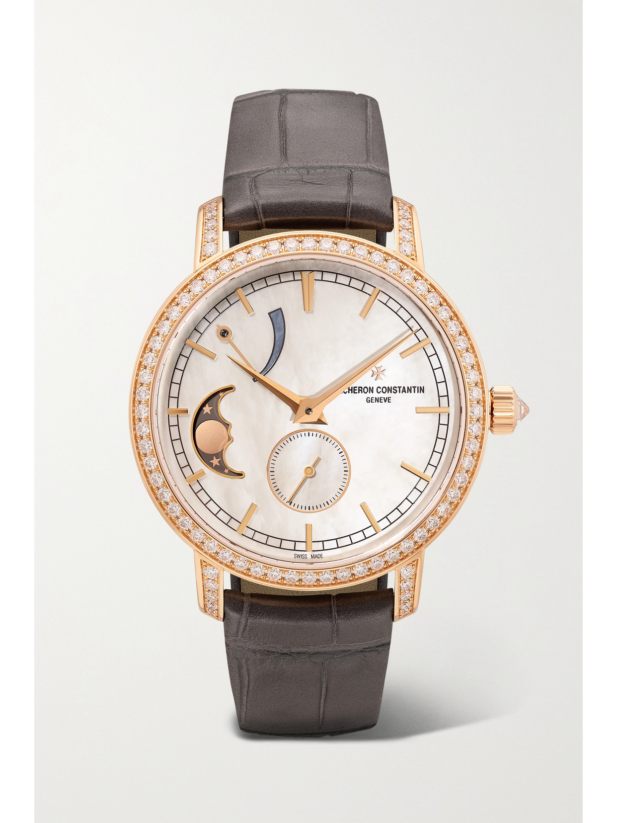 Vacheron Constantin Traditionnelle 36mm 18-karat Pink Gold, Alligator, Diamond And Mother-of-pearl Watch In Rose Gold