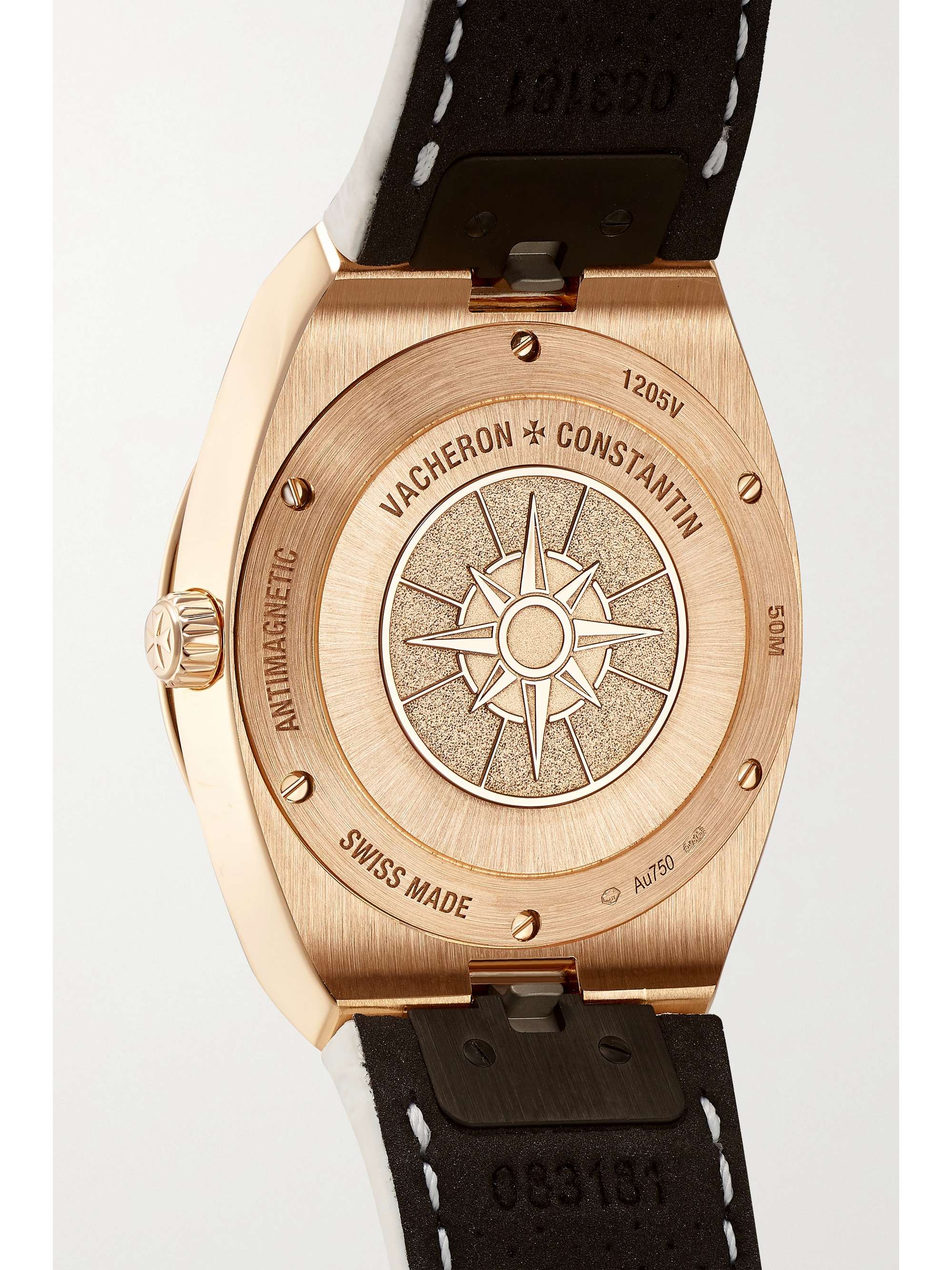 VACHERON CONSTANTIN Montre en or rose 18 carats (750/1000) et diamants à bracelet en alligator Overseas, 33 mm