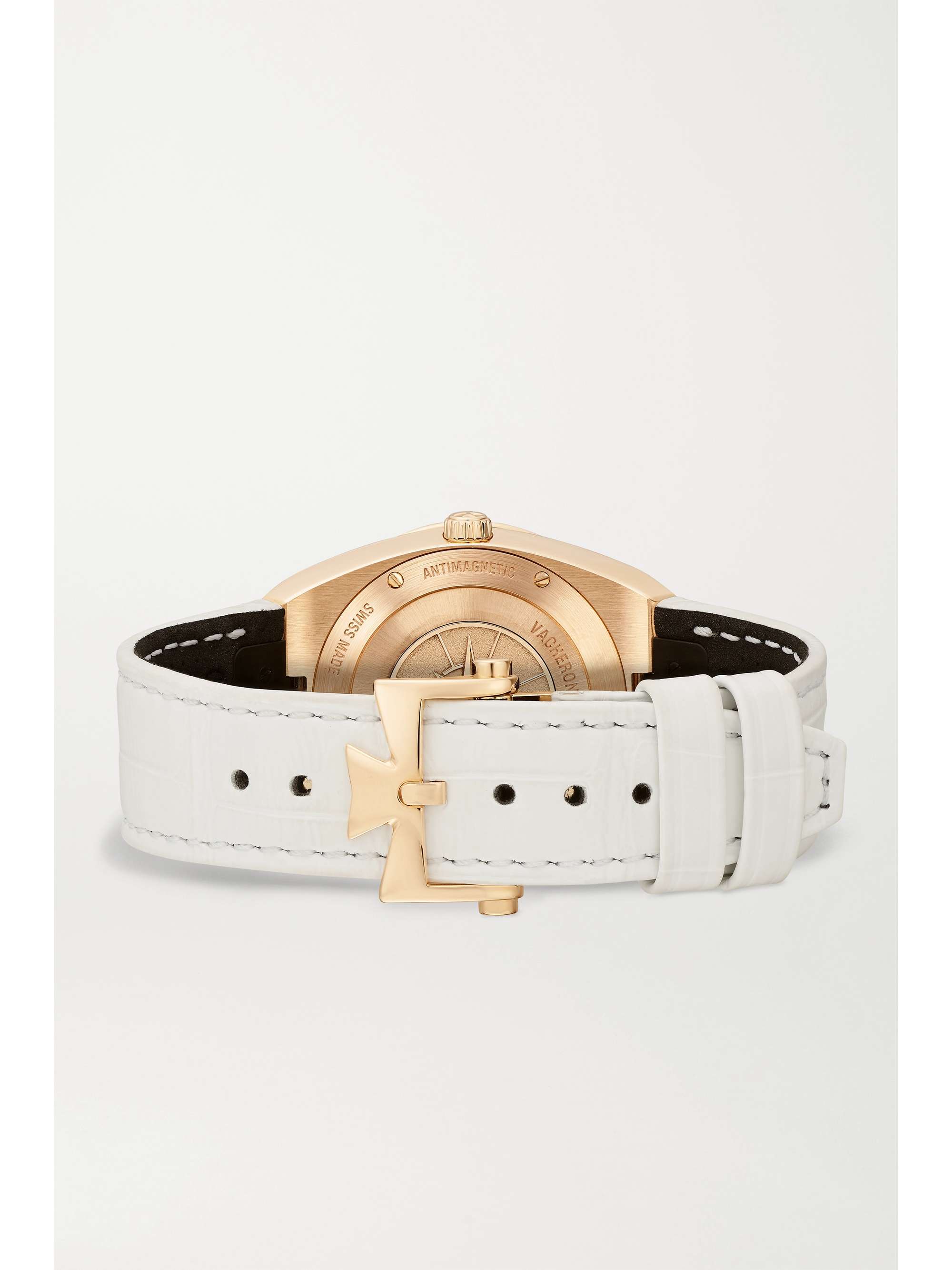 VACHERON CONSTANTIN Montre en or rose 18 carats (750/1000) et diamants à bracelet en alligator Overseas, 33 mm