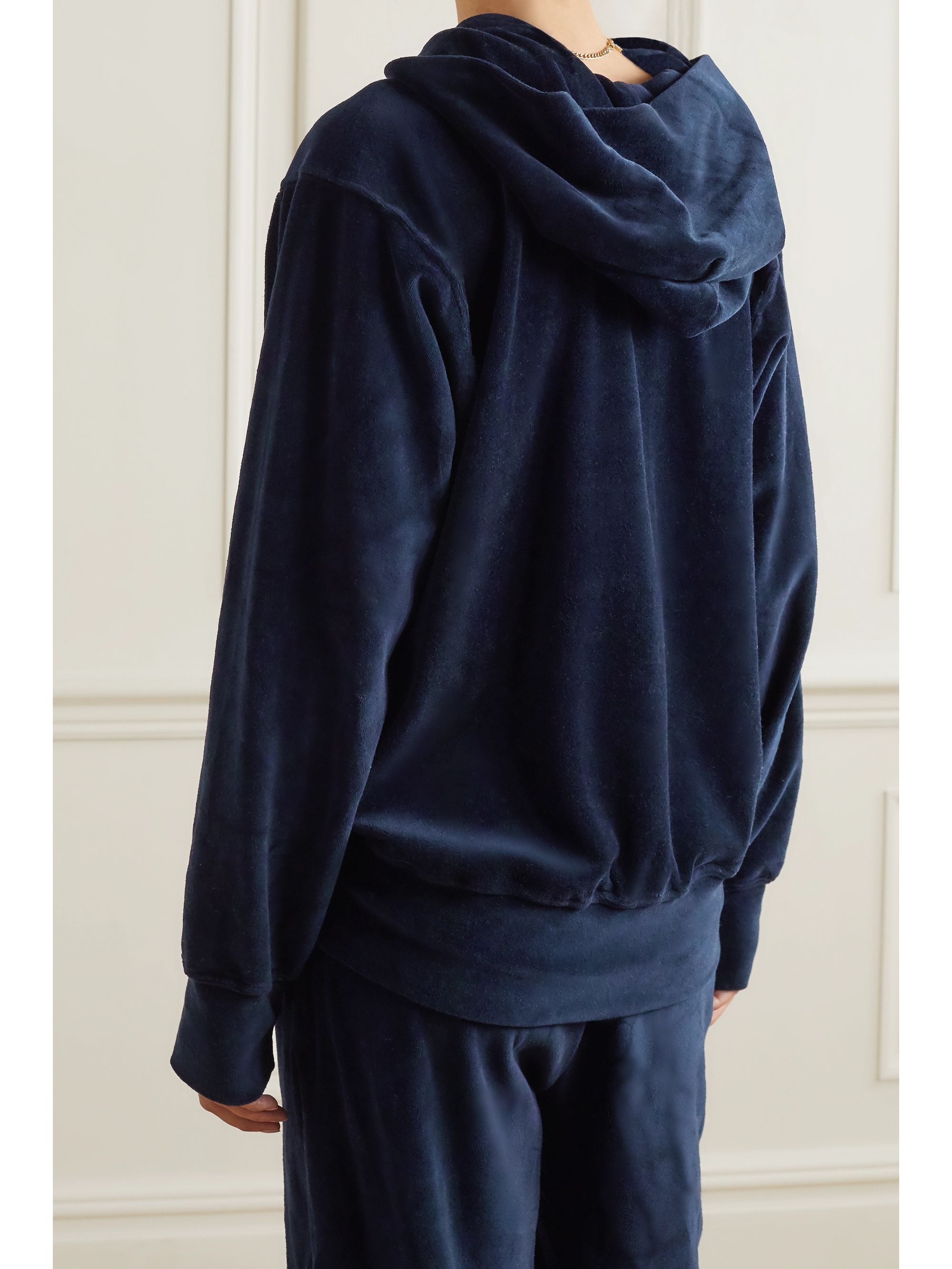 blue velour hoodie
