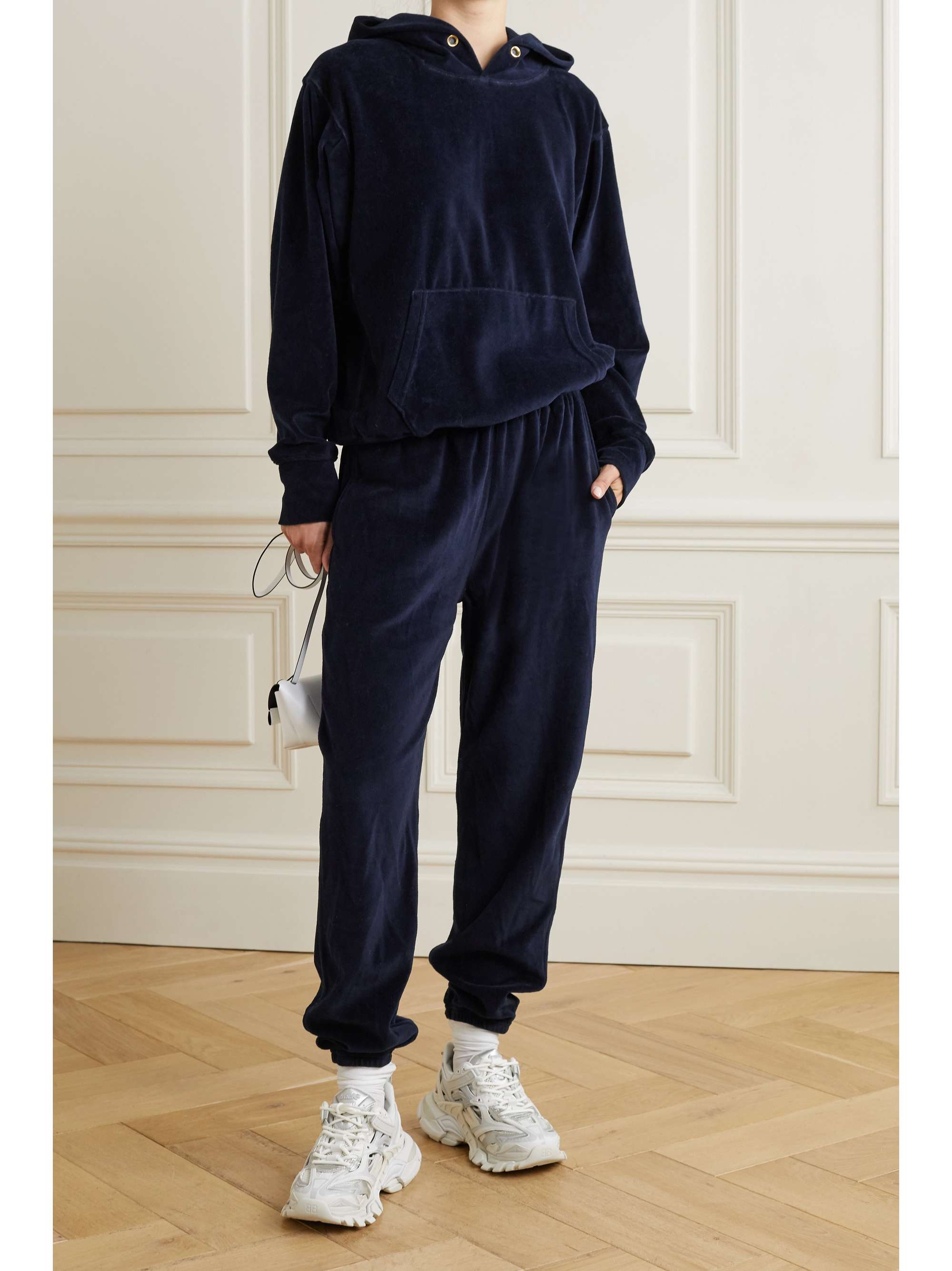 Cotton-blend velour track pants 