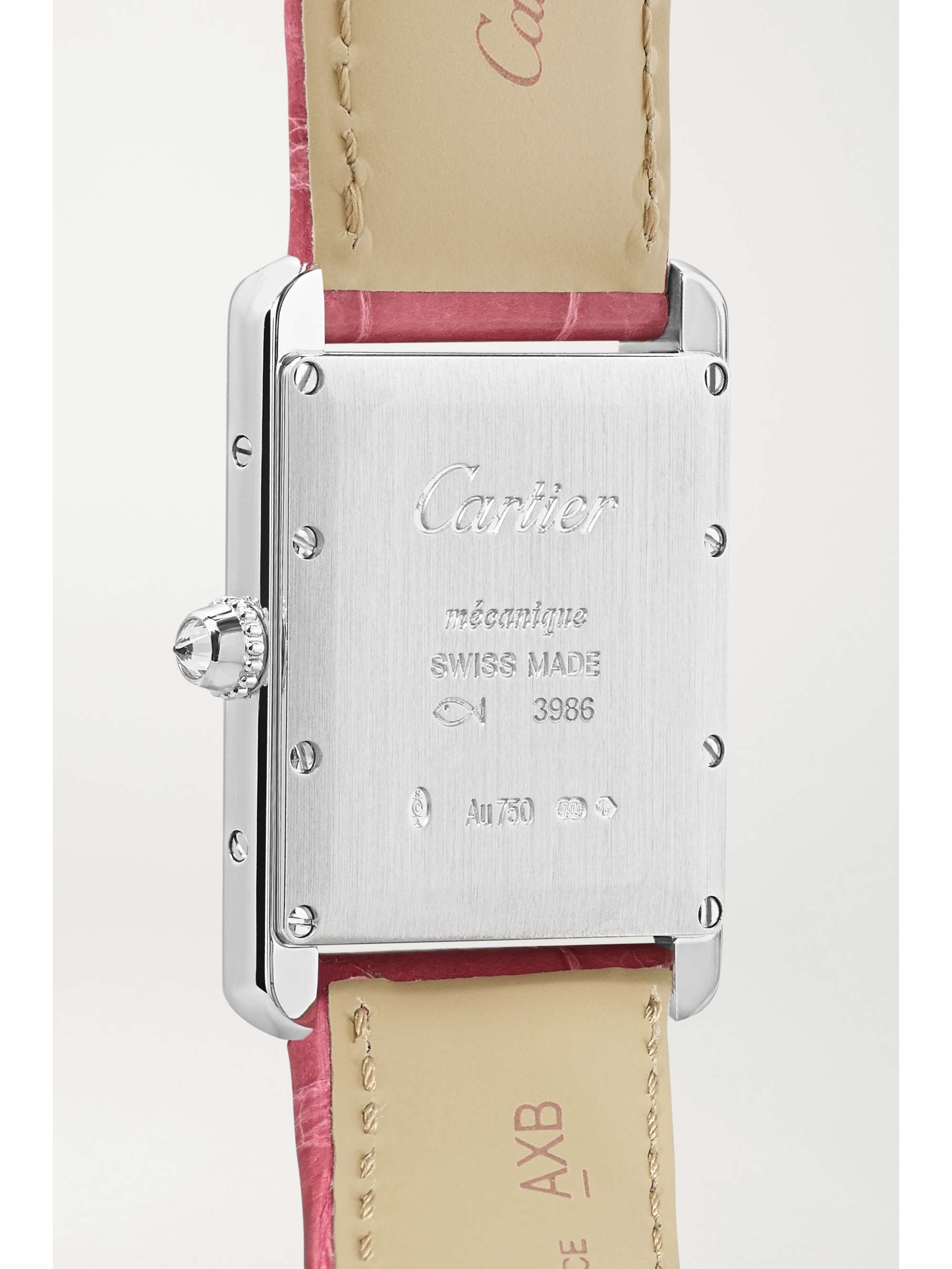 CARTIER Tank Louis Cartier 25.5mm large rhodiumized 18-karat white gold, alligator and diamond watch