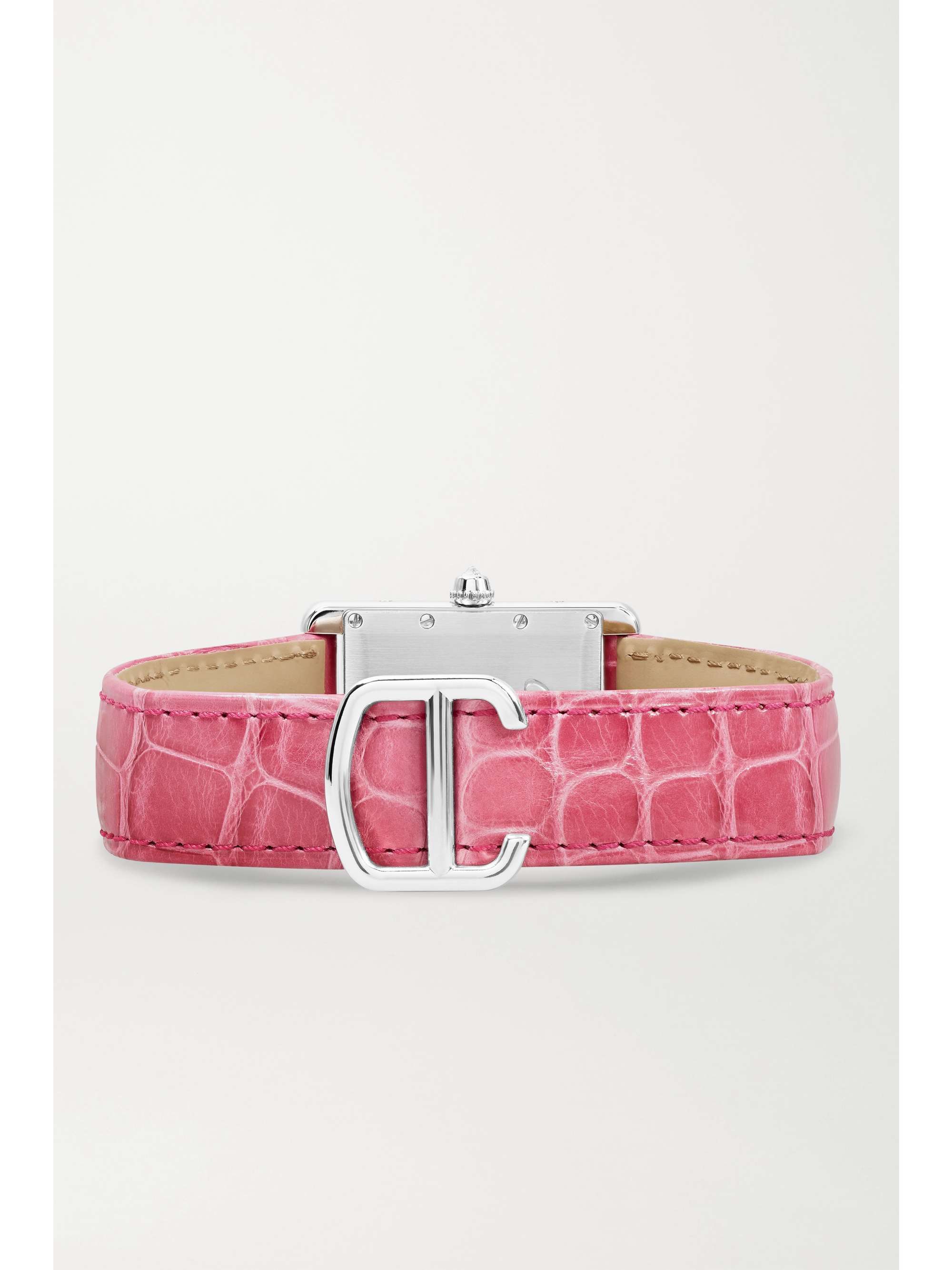 CARTIER Tank Louis Cartier 25.5mm large rhodiumized 18-karat white gold, alligator and diamond watch