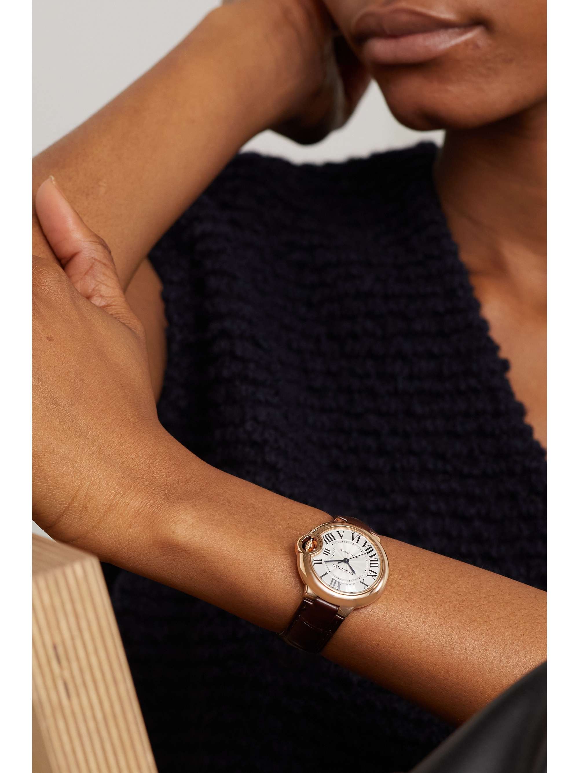 CARTIER Ballon Bleu de Cartier 33mm 18-karat pink gold and alligator watch | NET-A-PORTER