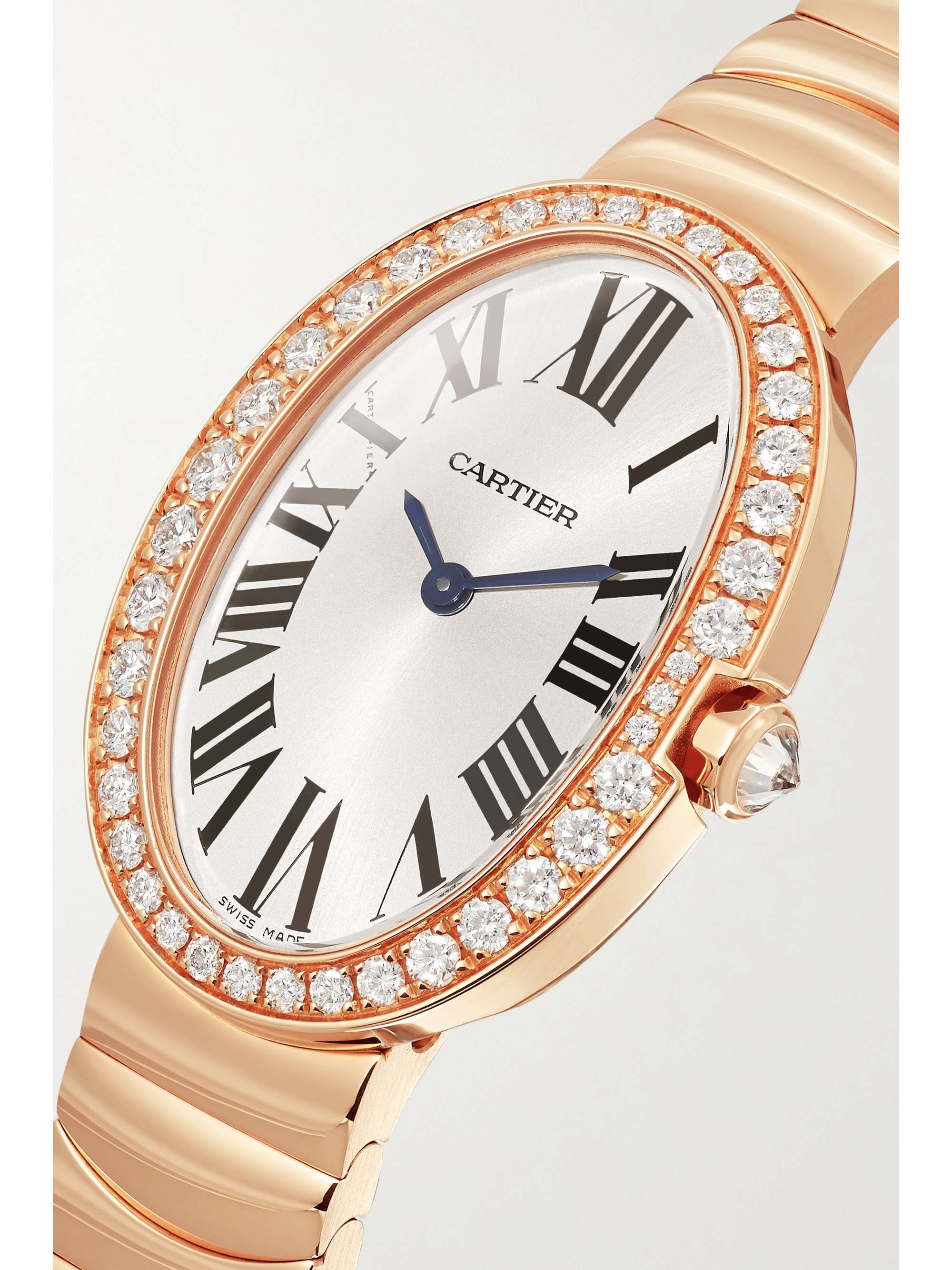 CARTIER Baignoire 24.5mm small 18-karat white gold, toile brossée and diamond watch