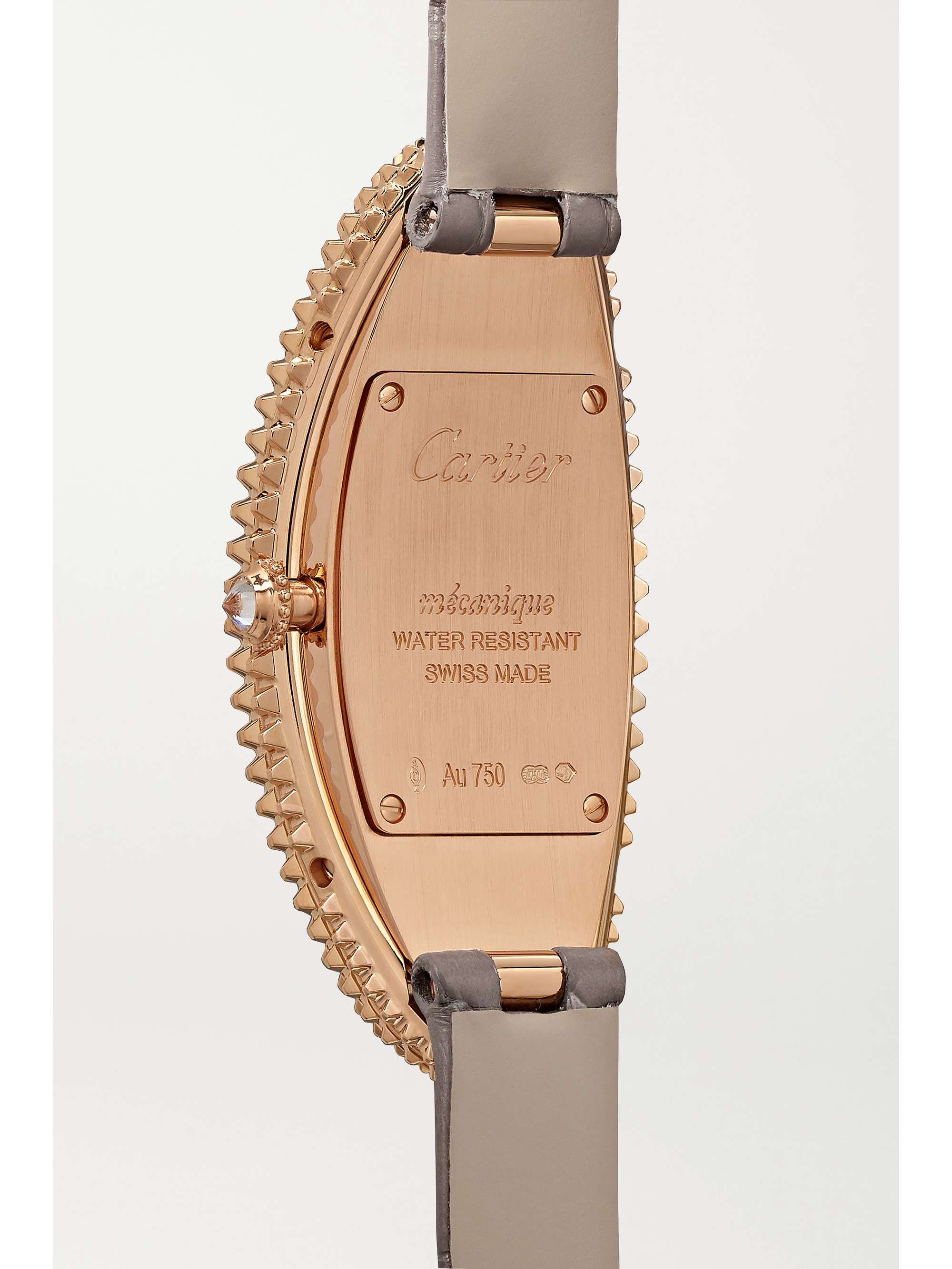 CARTIER Baignoire Allongée 47mm medium 18-karat rose gold, alligator and diamond watch