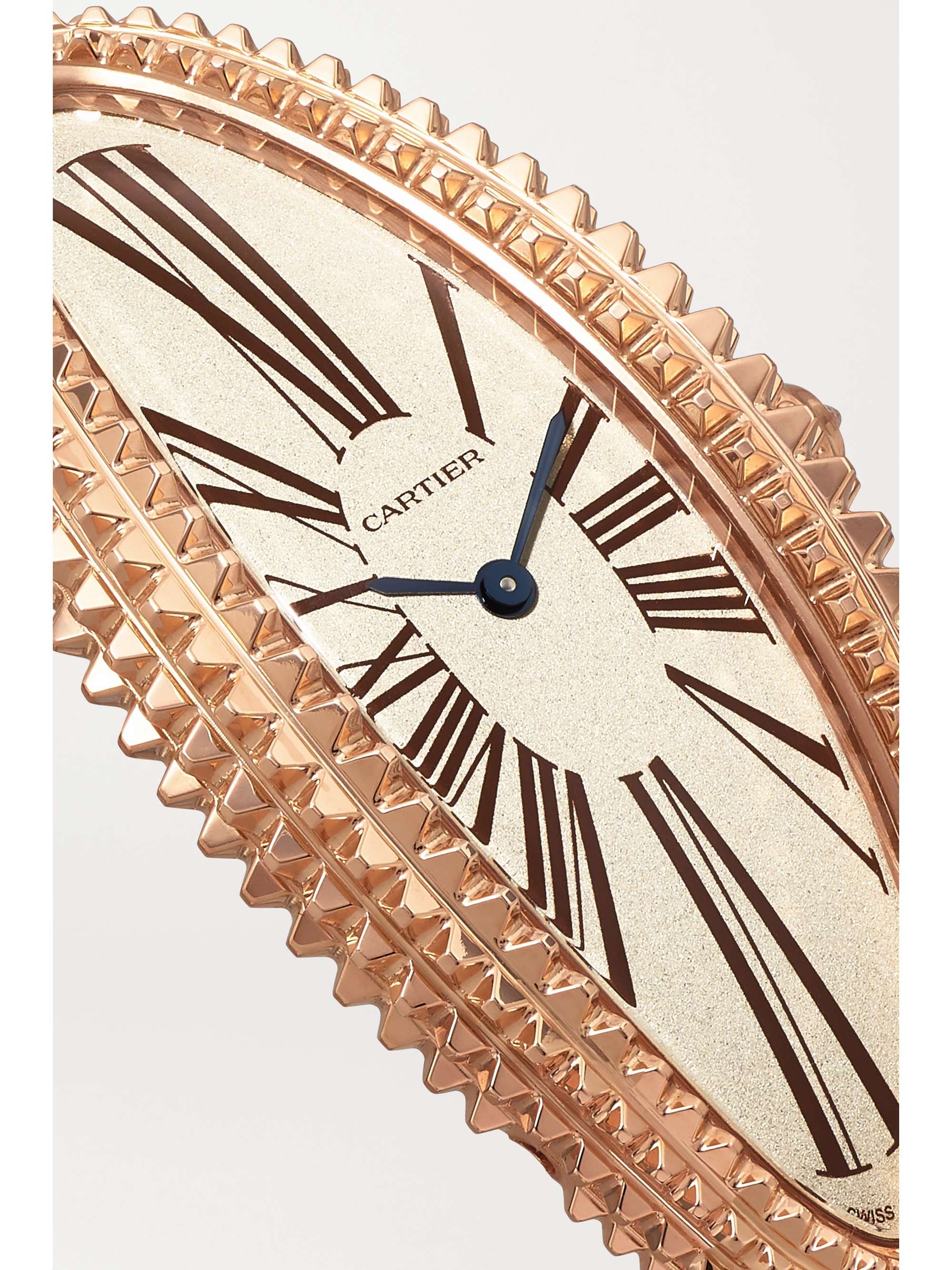 CARTIER Baignoire Allongée 47mm medium 18-karat rose gold, alligator and diamond watch