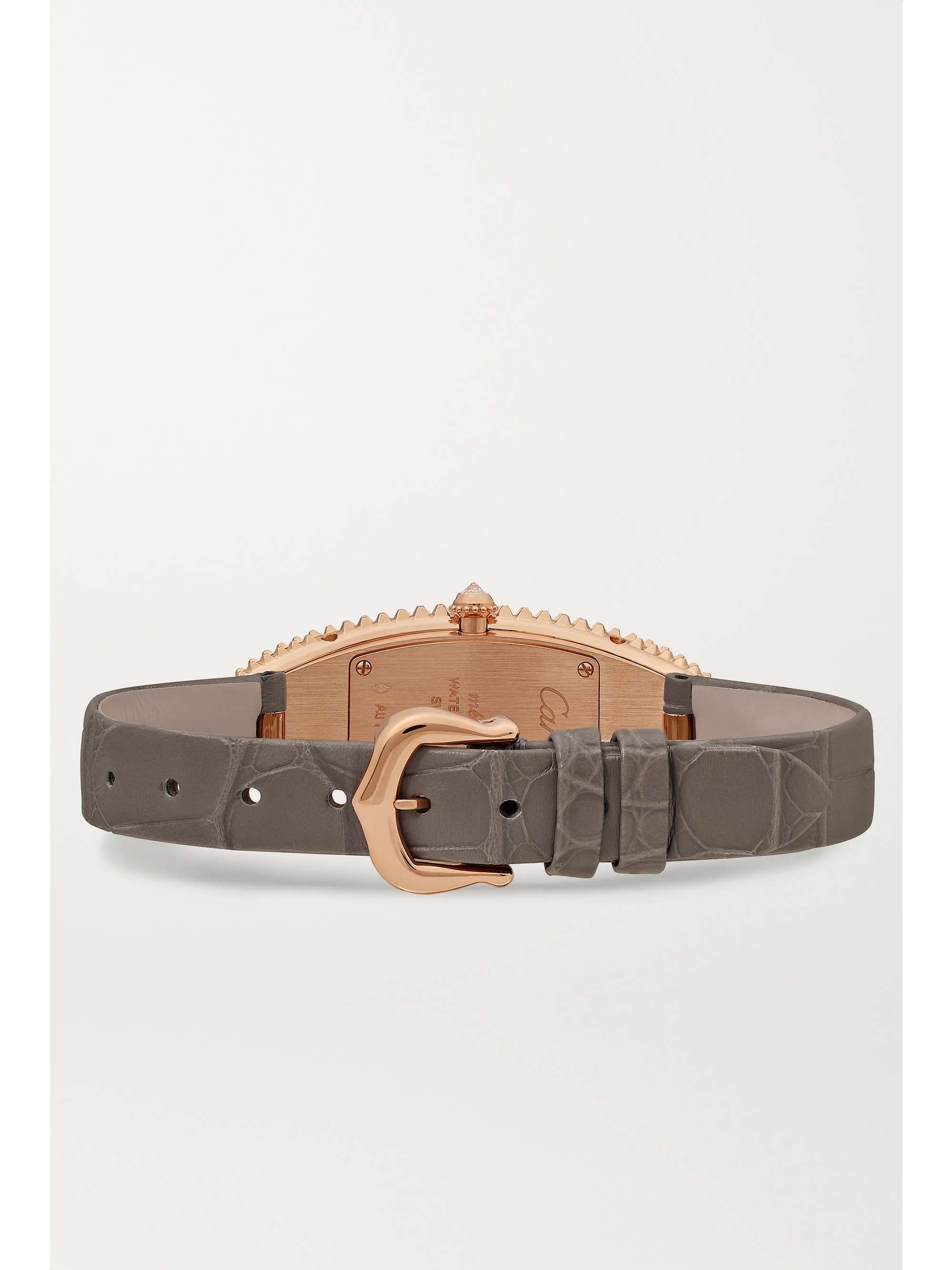 CARTIER Baignoire Allongée 47mm medium 18-karat rose gold, alligator and diamond watch
