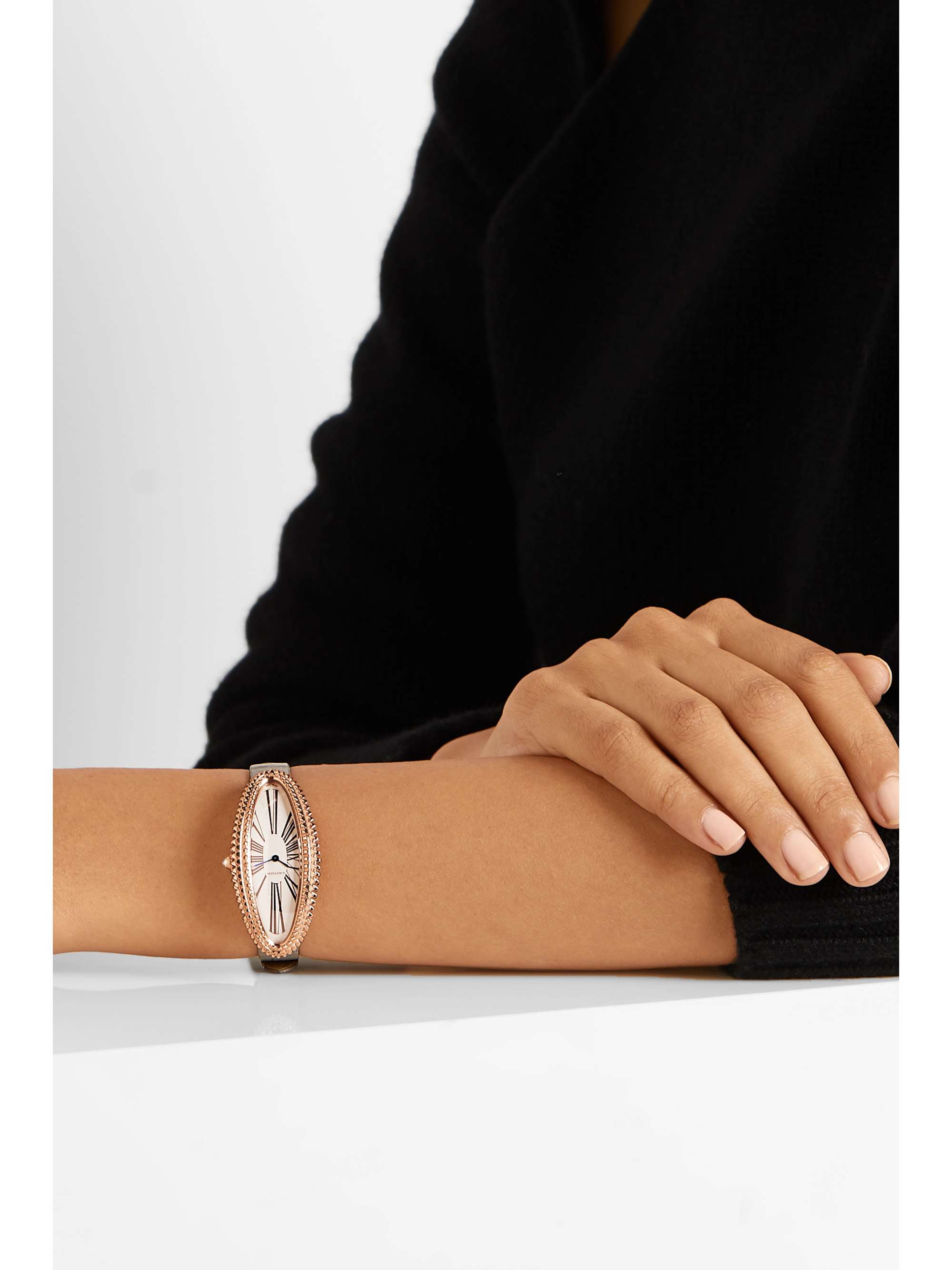 CARTIER Baignoire Allongée 47mm medium 18-karat rose gold, alligator and diamond watch