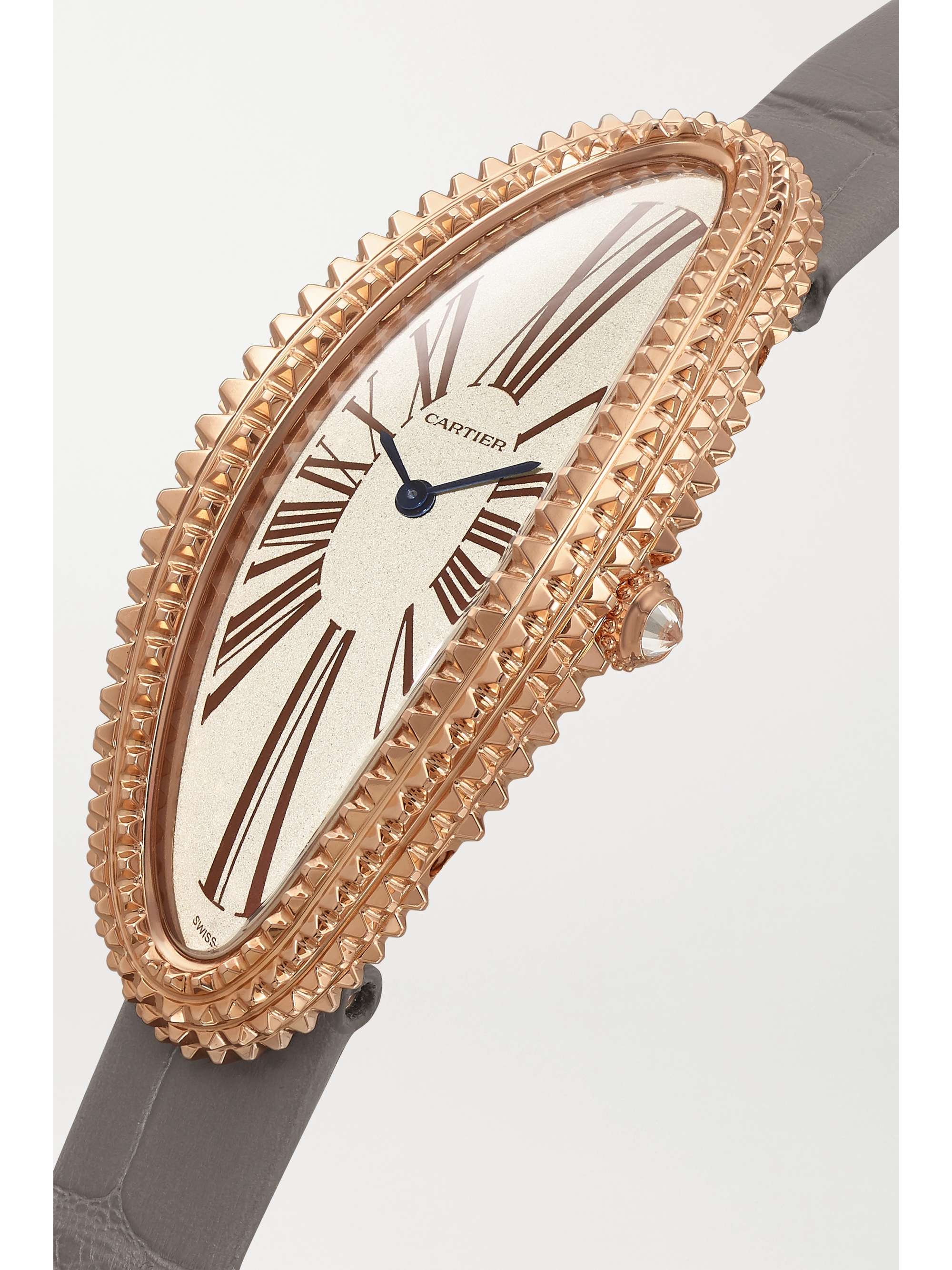 CARTIER Baignoire Allongée 47mm medium 18-karat rose gold, alligator and diamond watch
