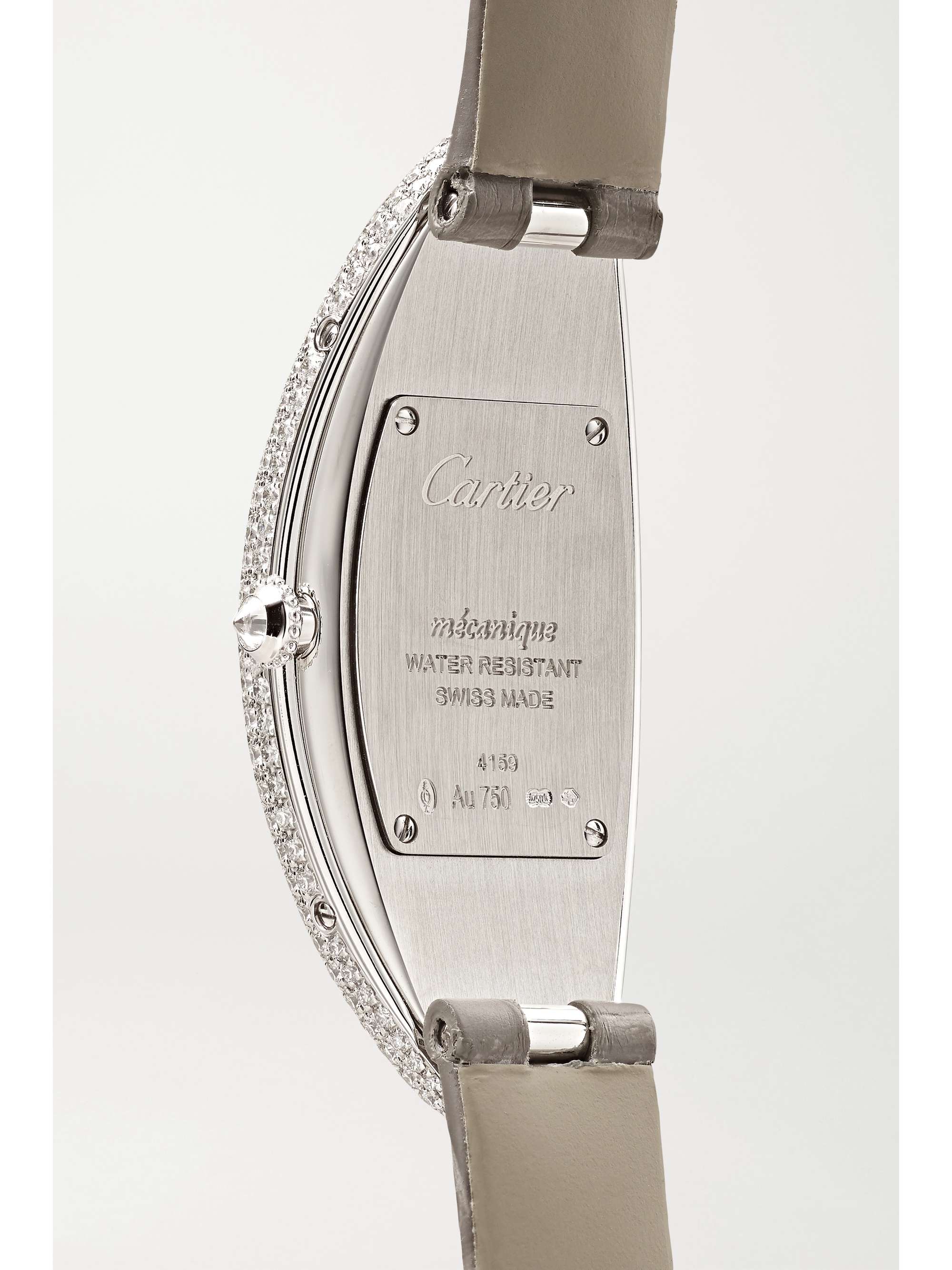 CARTIER Baignoire Allongée Automatic 23mm extra large rhodium-finished 18-karat white gold, alligator and diamond watch