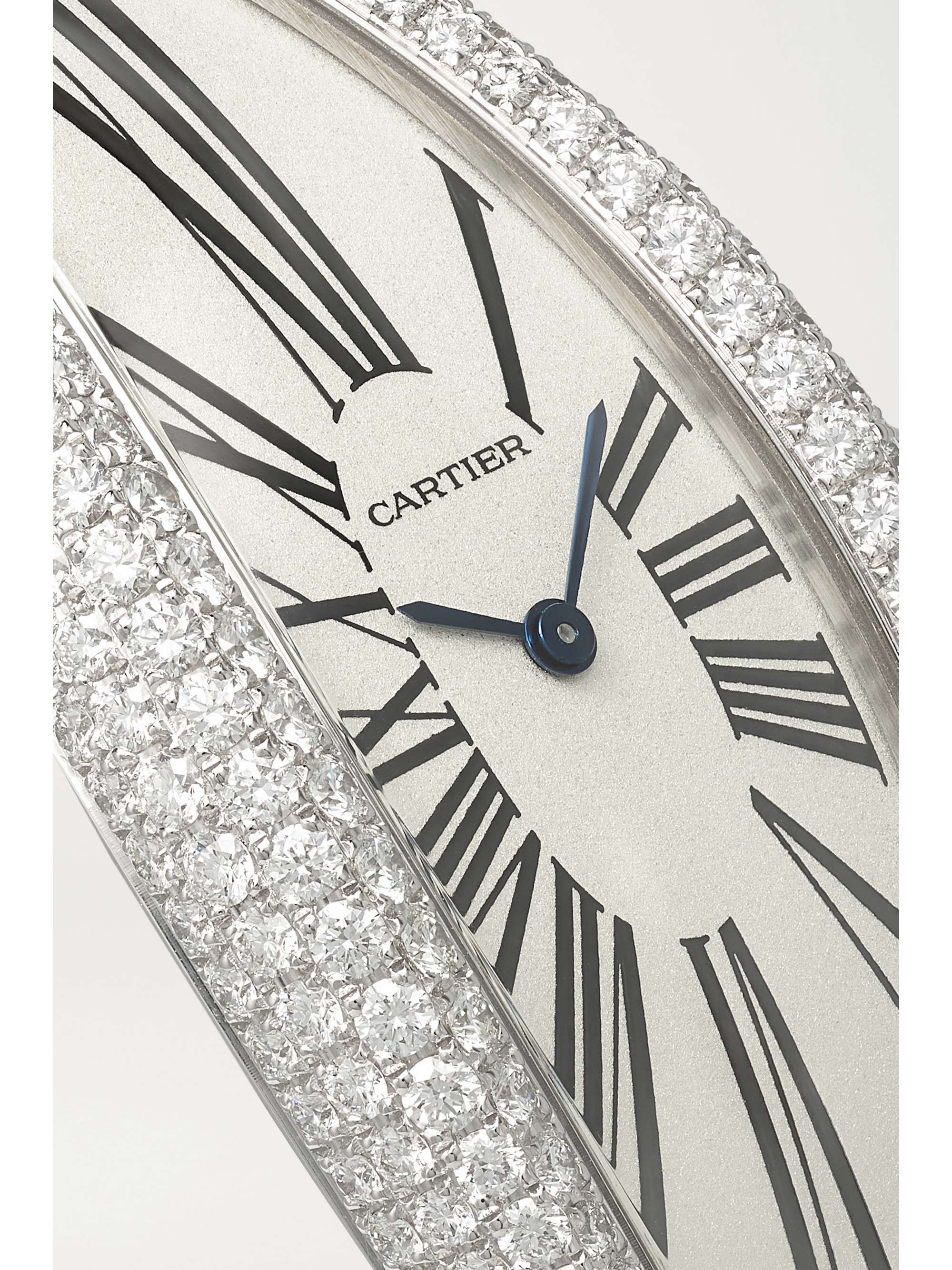 CARTIER Baignoire Allongée Automatic 23mm extra large rhodium-finished 18-karat white gold, alligator and diamond watch