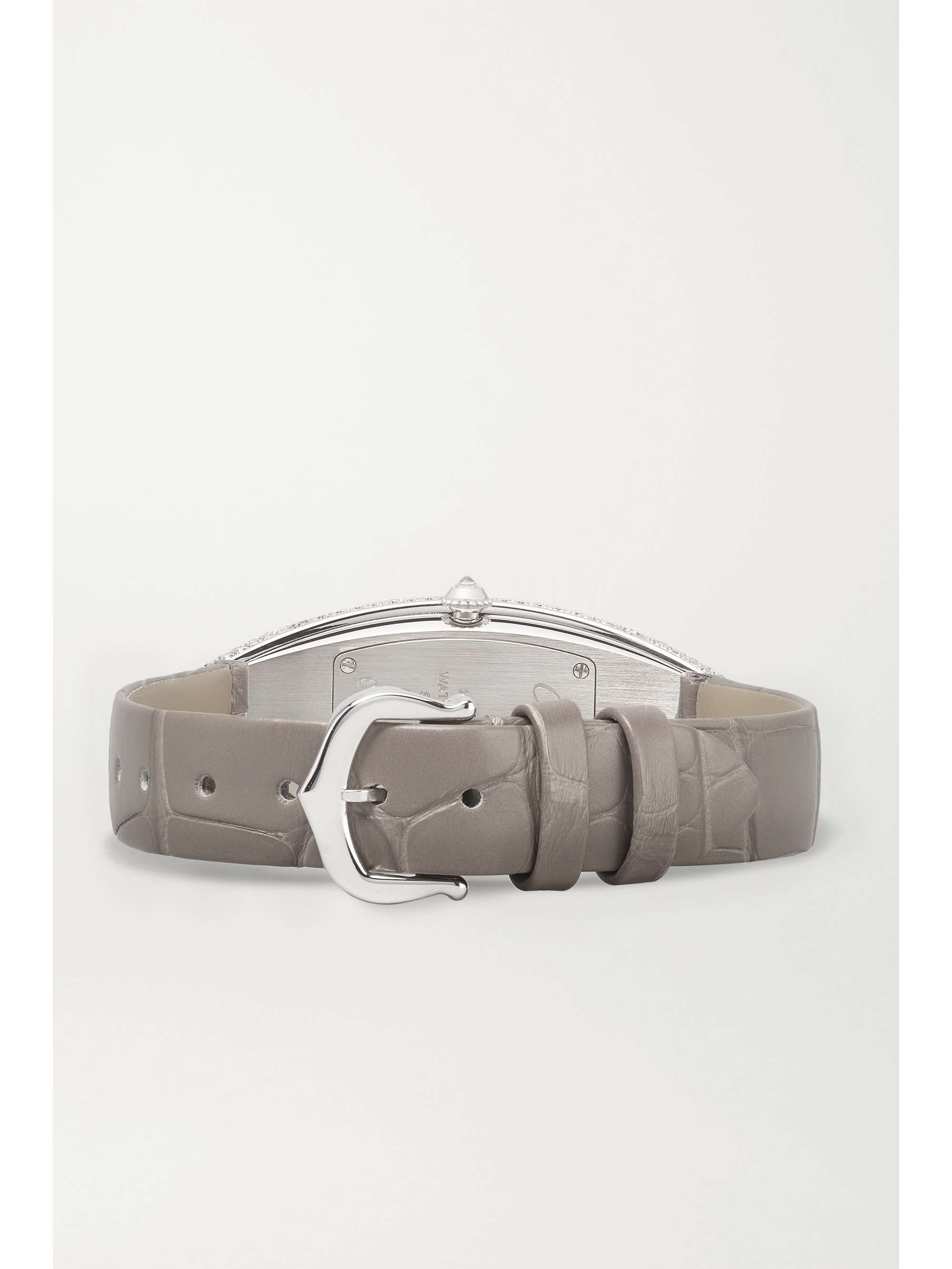 CARTIER Baignoire Allongée Automatic 23mm extra large rhodium-finished 18-karat white gold, alligator and diamond watch