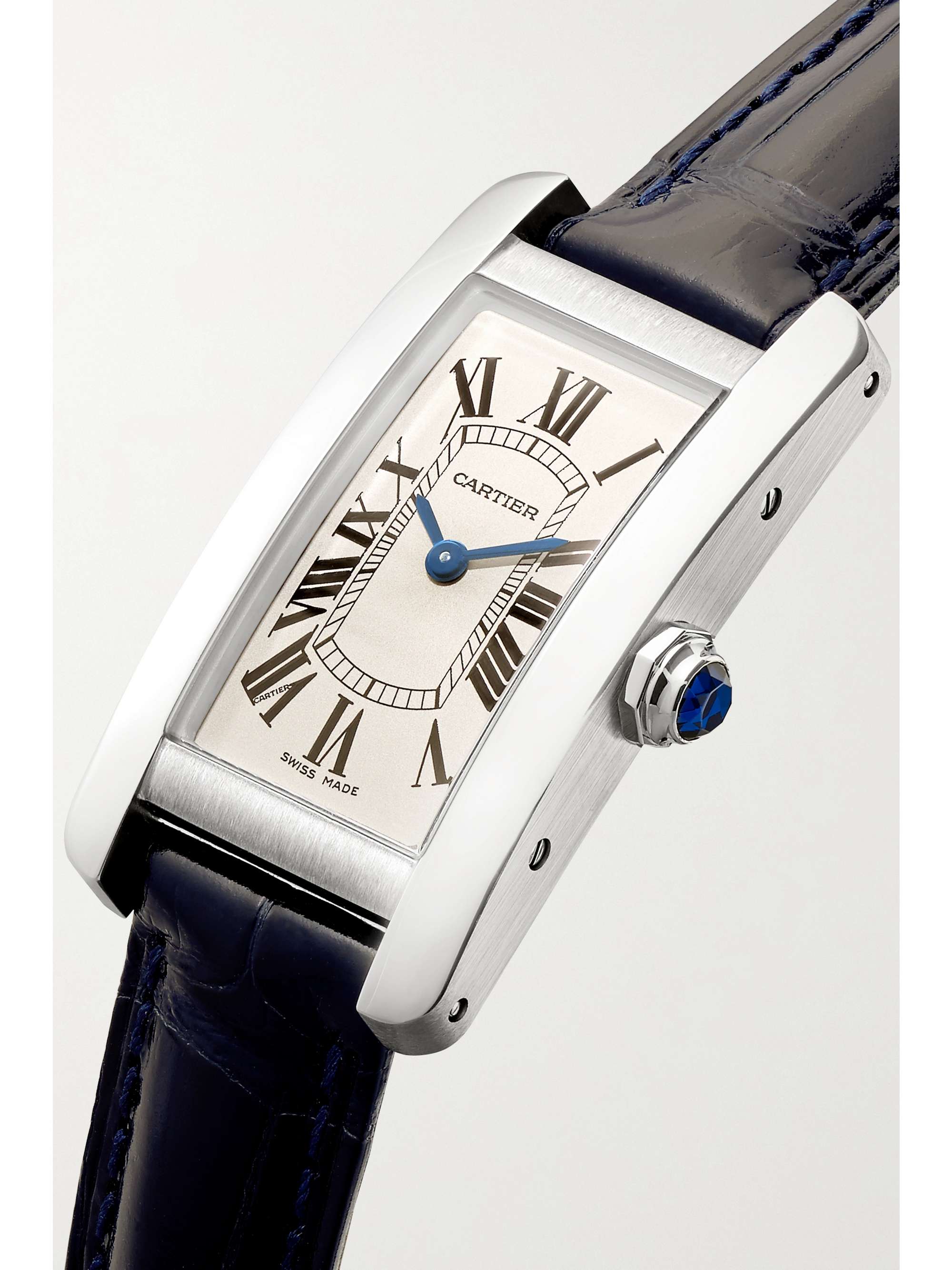 CARTIER Montre en acier inoxydable et en alligator Tank Américaine Small 19 mm