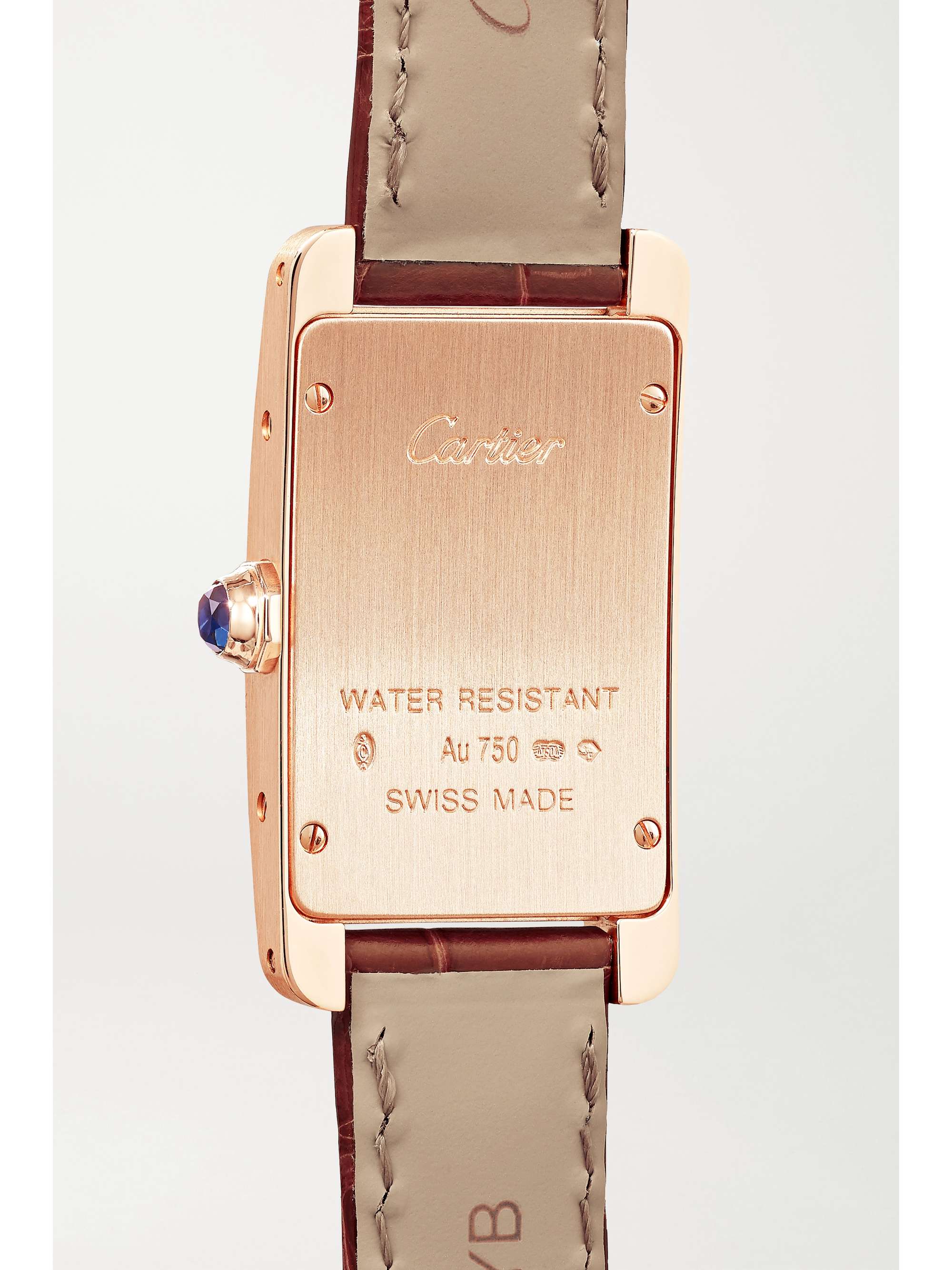 CARTIER Montre en or rose 18 carats (750/1000) et diamants à bracelet en alligator Tank Américaine Small, 34,8 mm