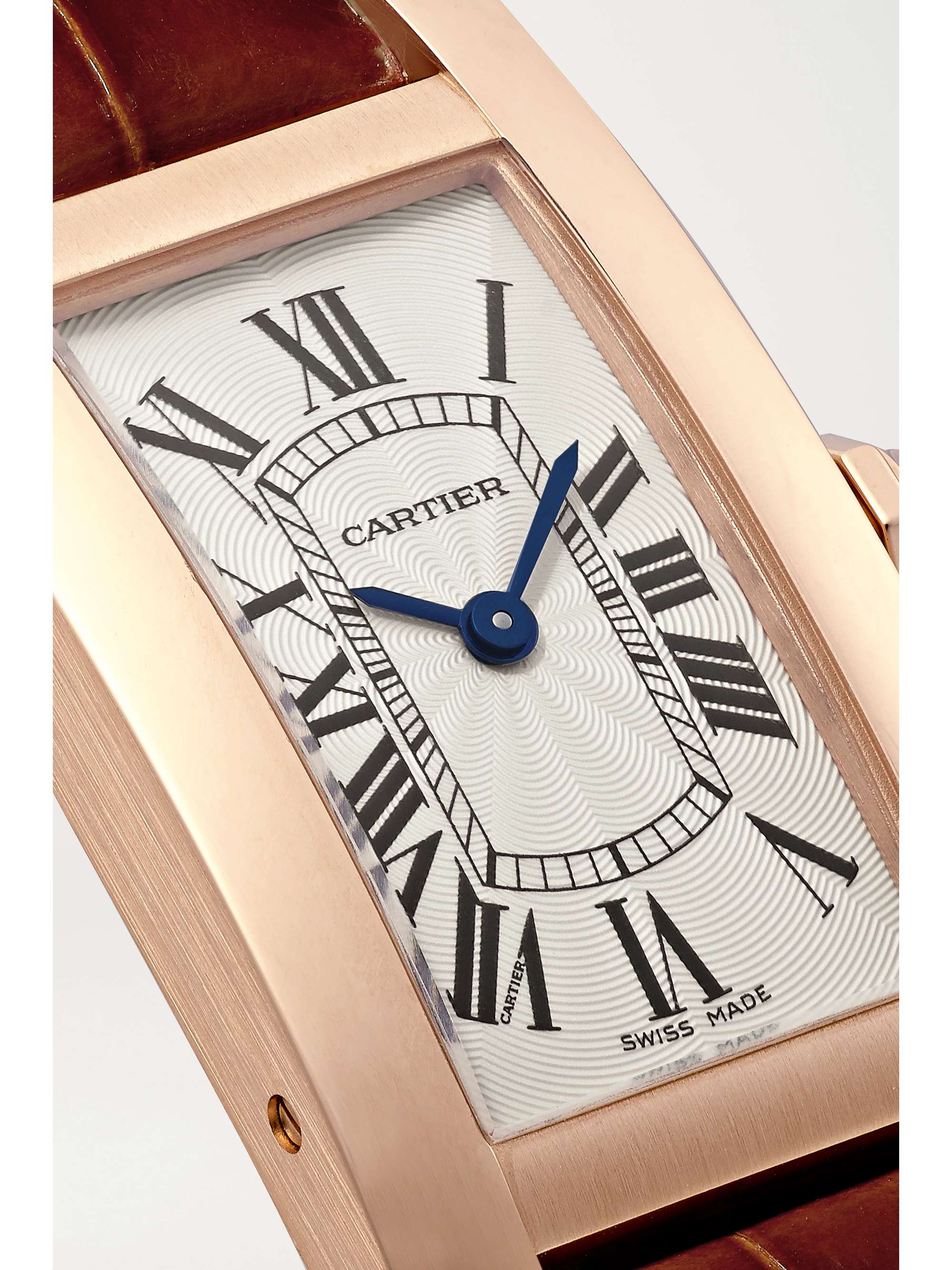 CARTIER Montre en or rose 18 carats (750/1000) et diamants à bracelet en alligator Tank Américaine Small, 34,8 mm