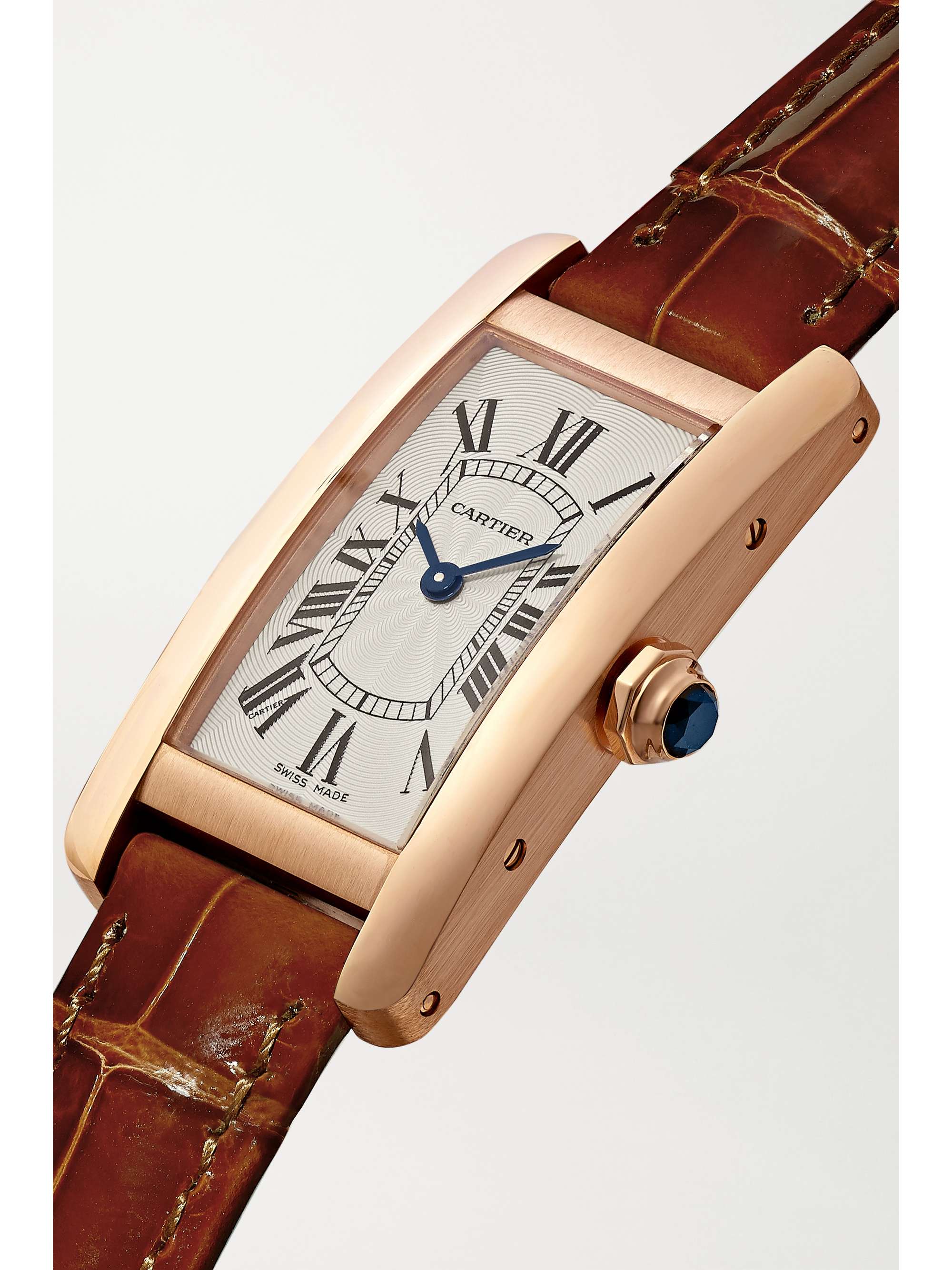 CARTIER Montre en or rose 18 carats (750/1000) et diamants à bracelet en alligator Tank Américaine Small, 34,8 mm