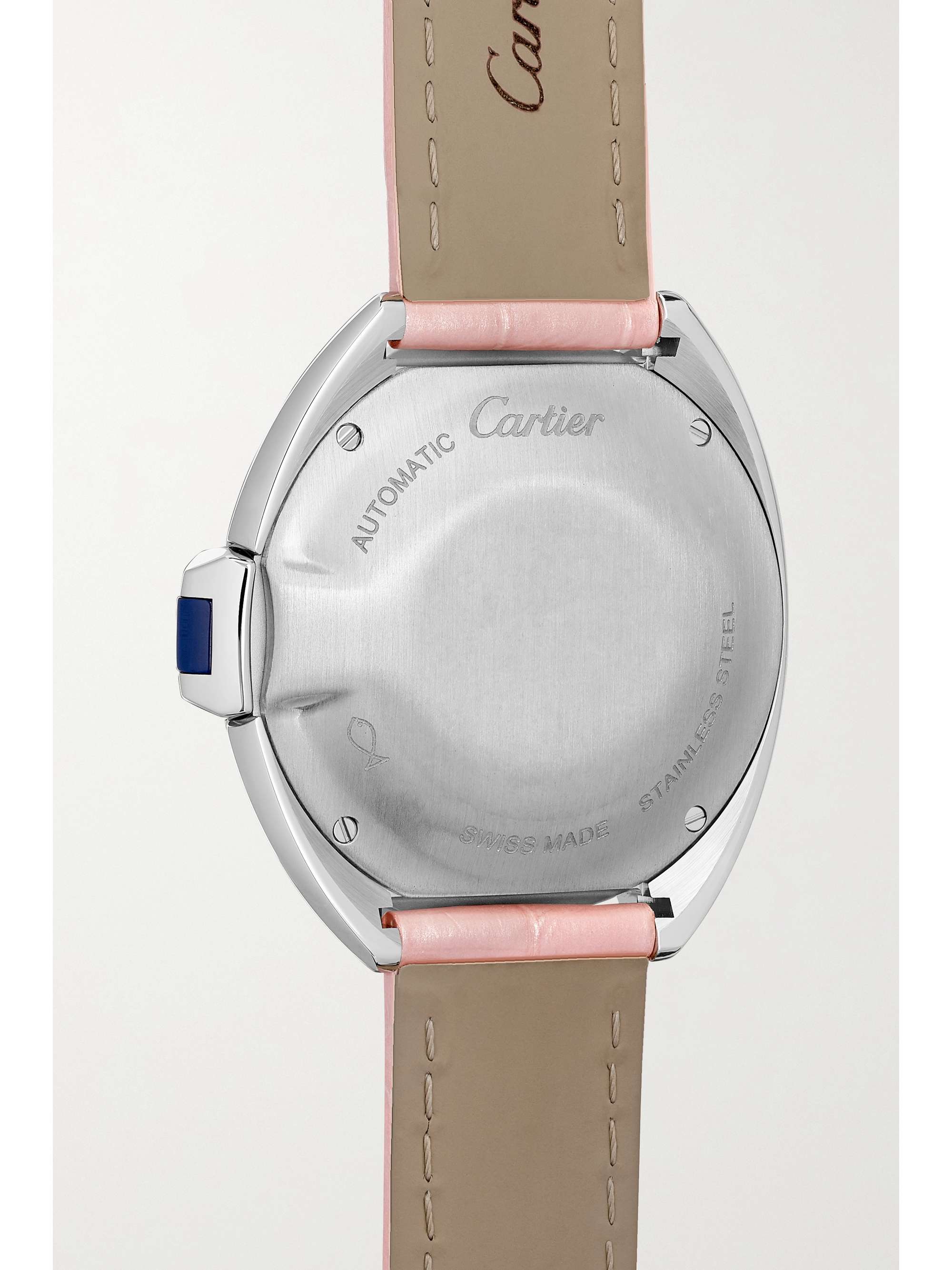 CARTIER Clé de Cartier Automatic 34.11mm stainless steel, alligator and diamond watch