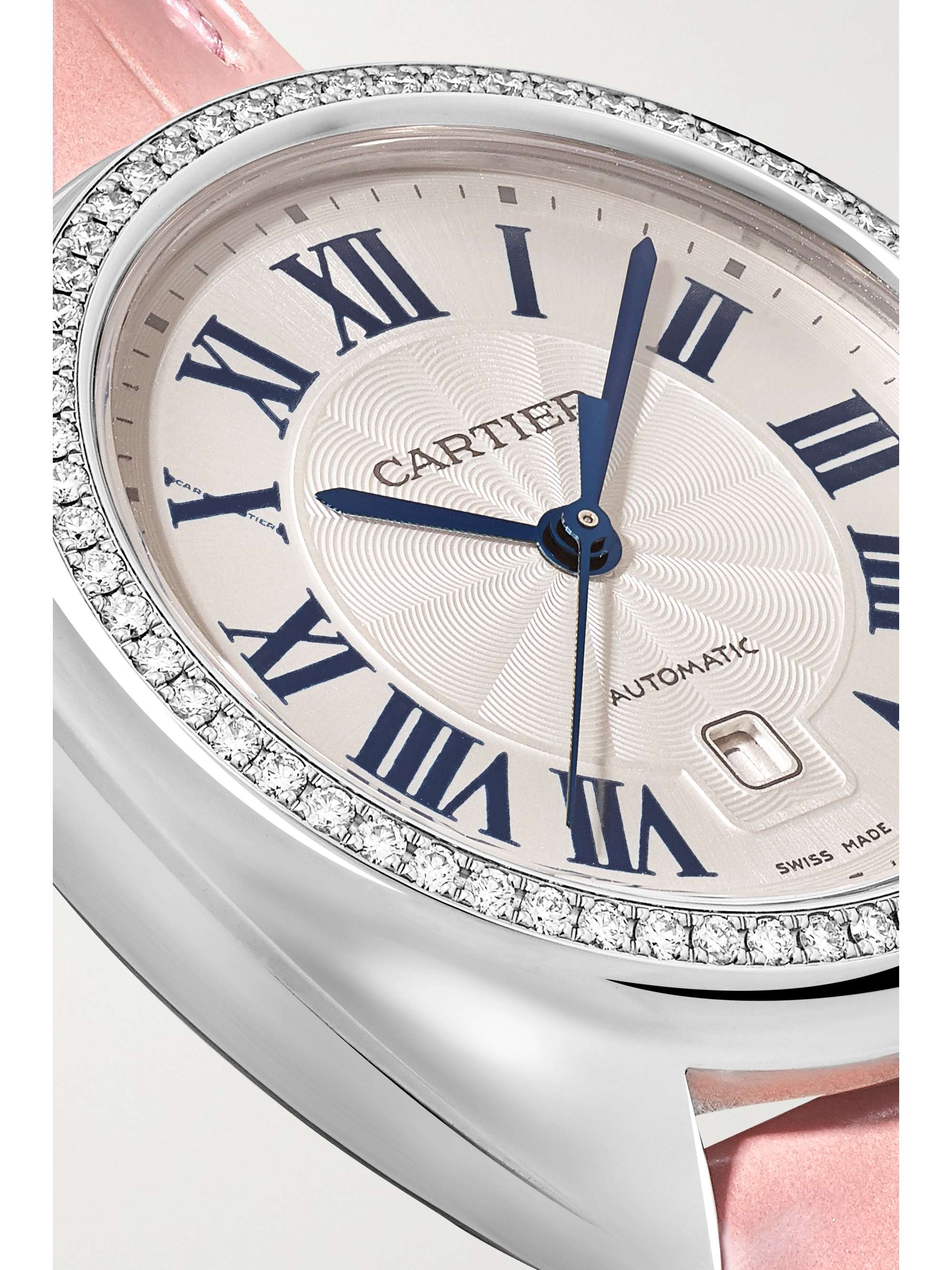 CARTIER Clé de Cartier Automatic 34.11mm stainless steel, alligator and diamond watch