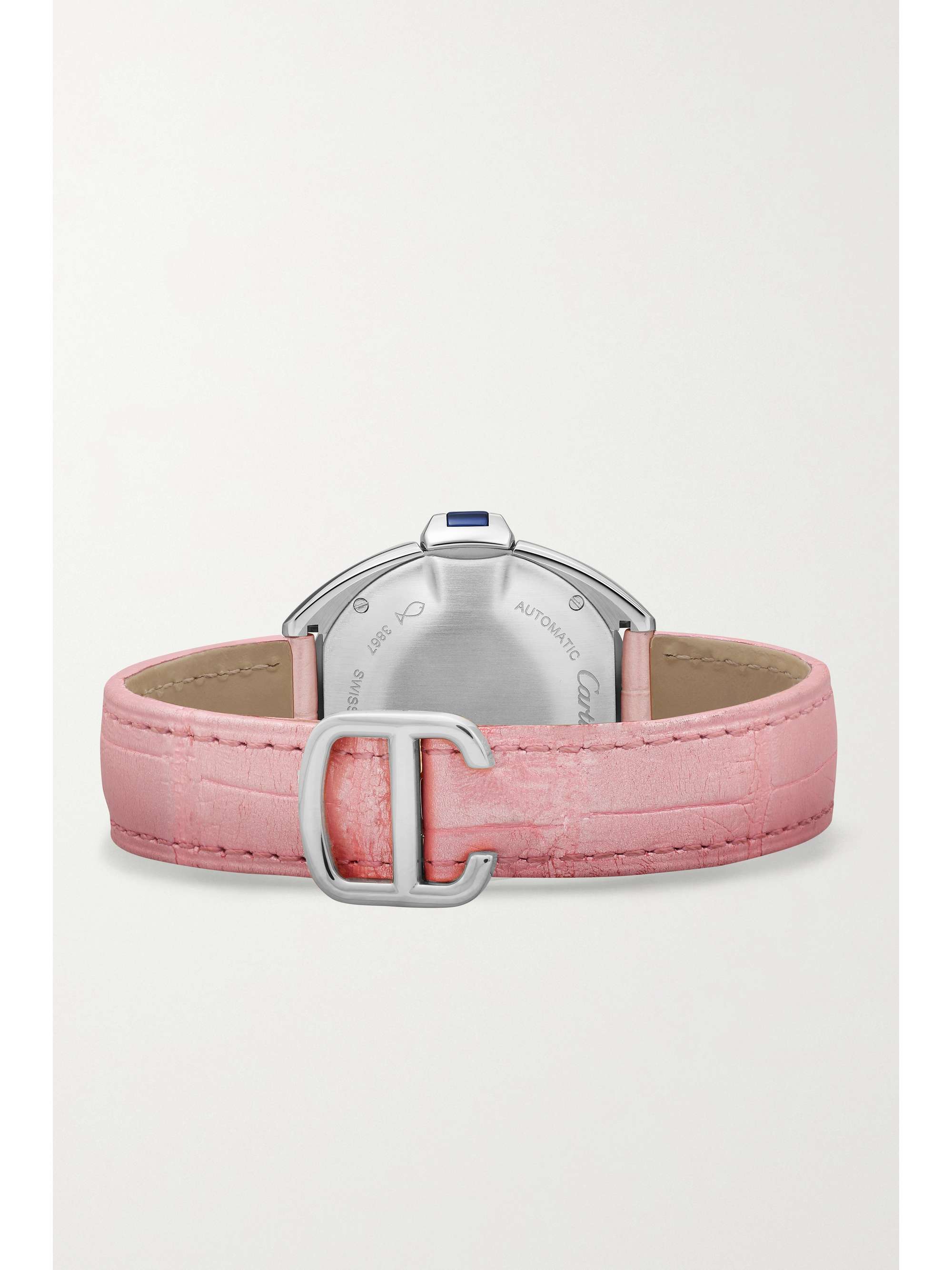 CARTIER Clé de Cartier Automatic 34.11mm stainless steel, alligator and diamond watch