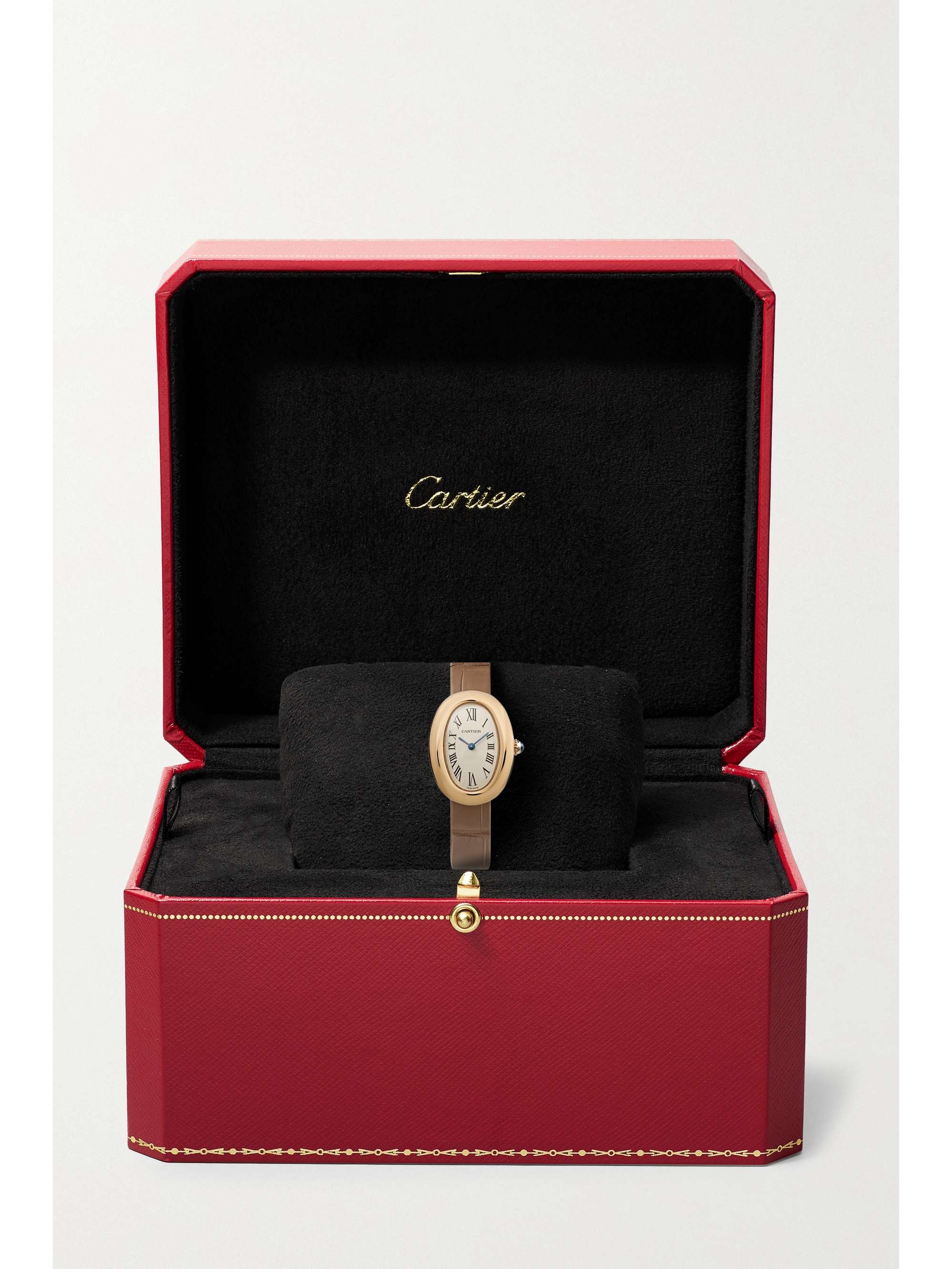 CARTIER Montre en or 18 carats (750/1000) à bracelet en alligator Baignoire 1920 Small, 26 mm