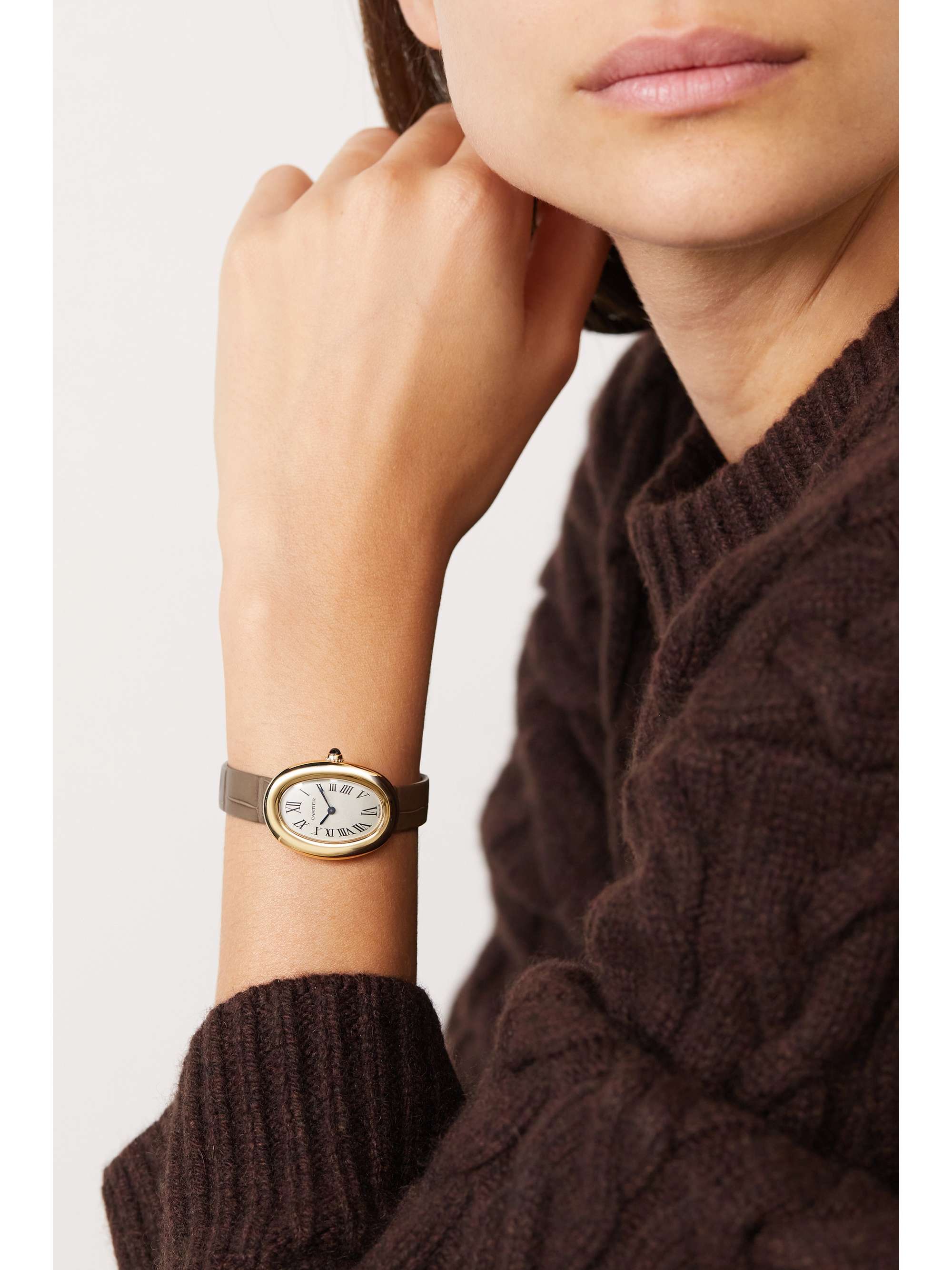 CARTIER Montre en or 18 carats (750/1000) à bracelet en alligator Baignoire 1920 Small, 26 mm