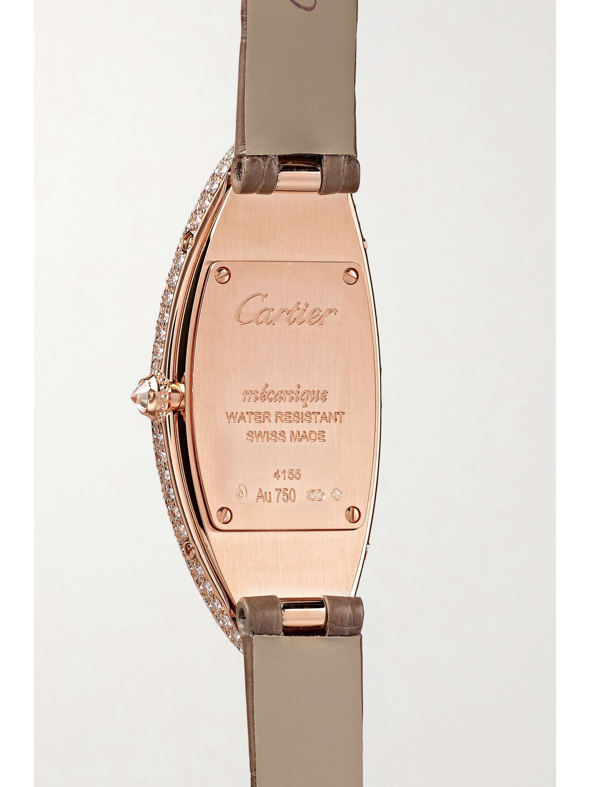 CARTIER Baignoire Allongée 21mm medium 18-karat white gold, alligator and diamond watch
