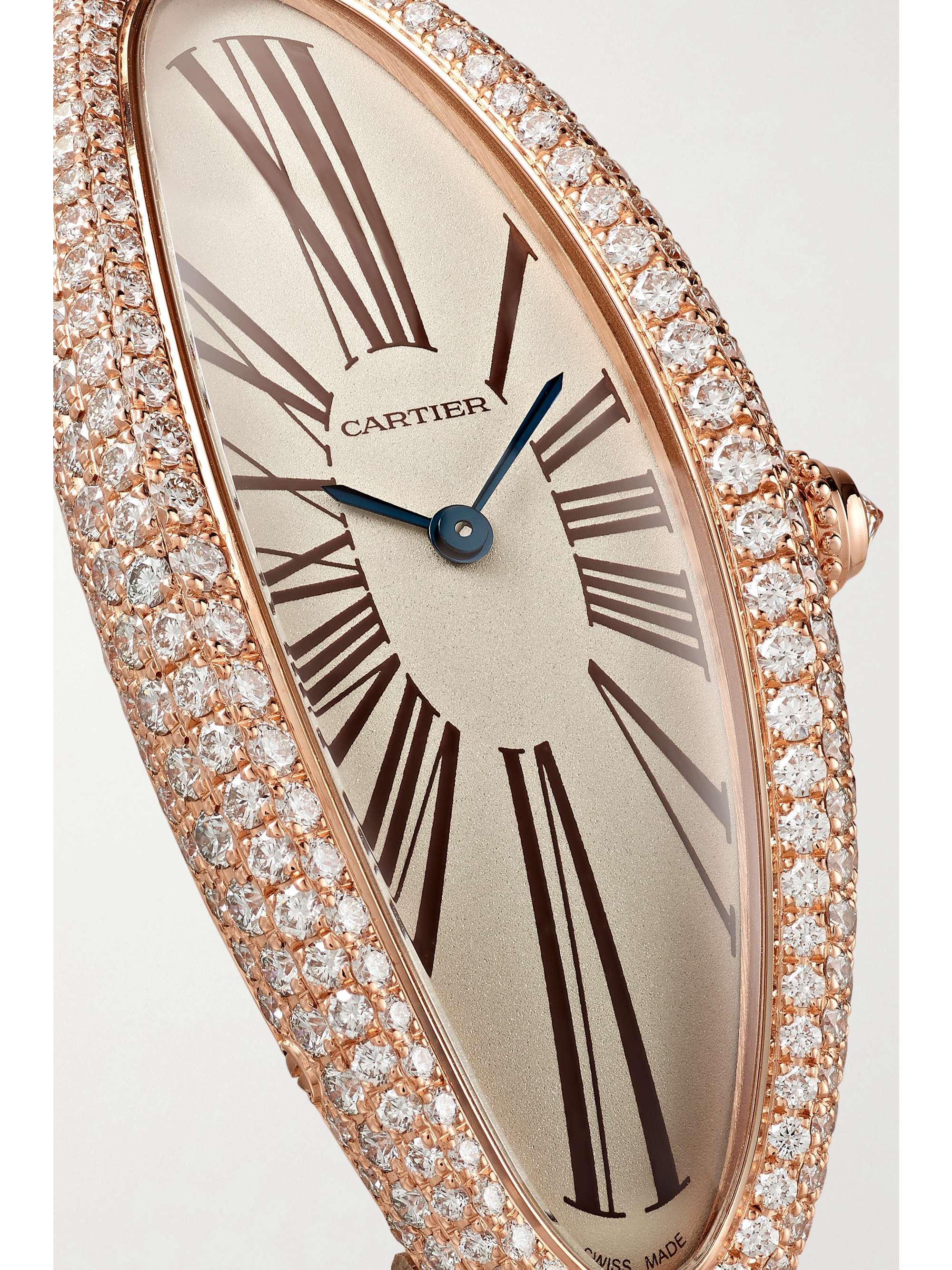 CARTIER Baignoire Allongée 21mm medium 18-karat white gold, alligator and diamond watch