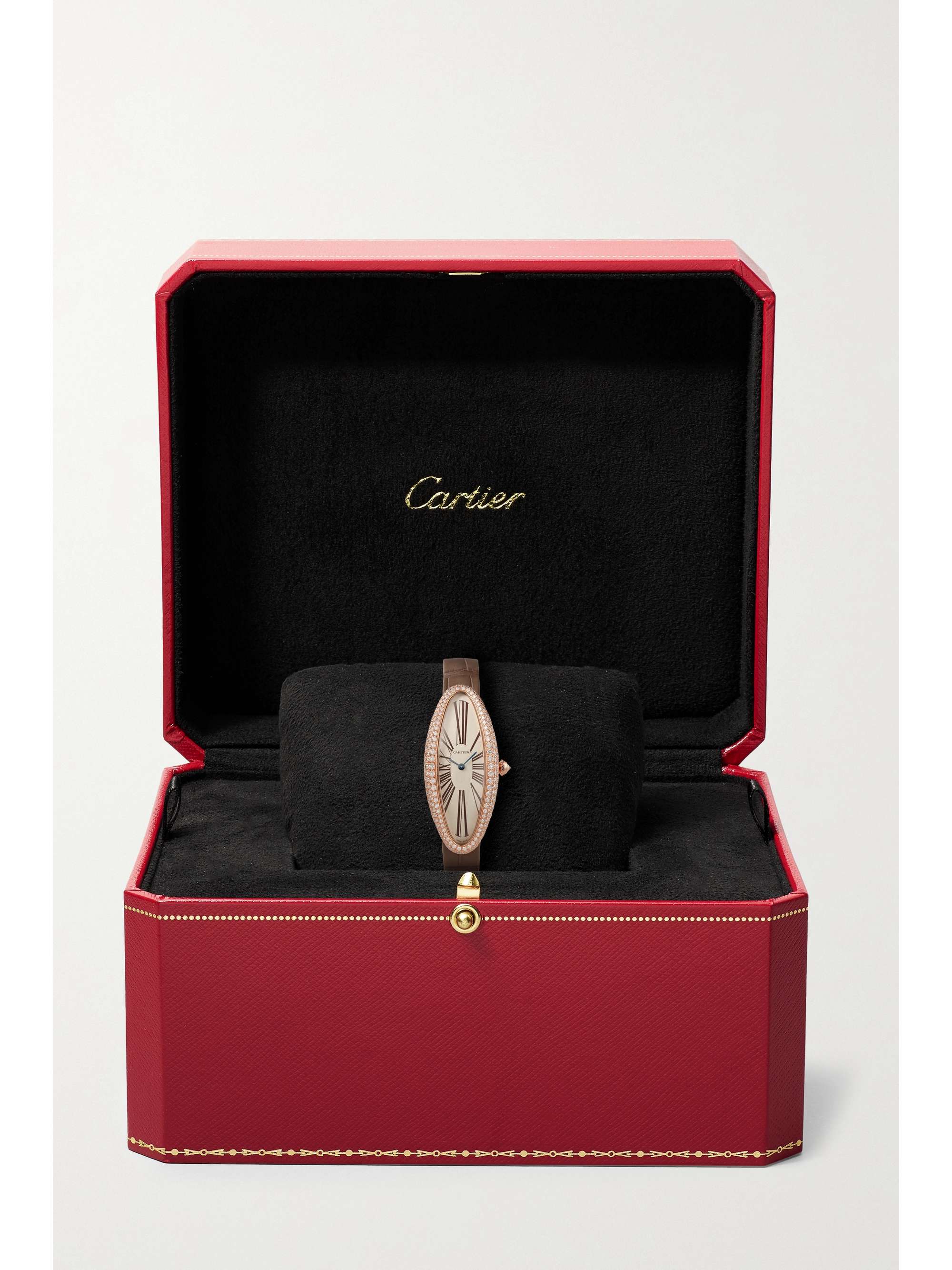 CARTIER Baignoire Allongée 21mm medium 18-karat white gold, alligator and diamond watch