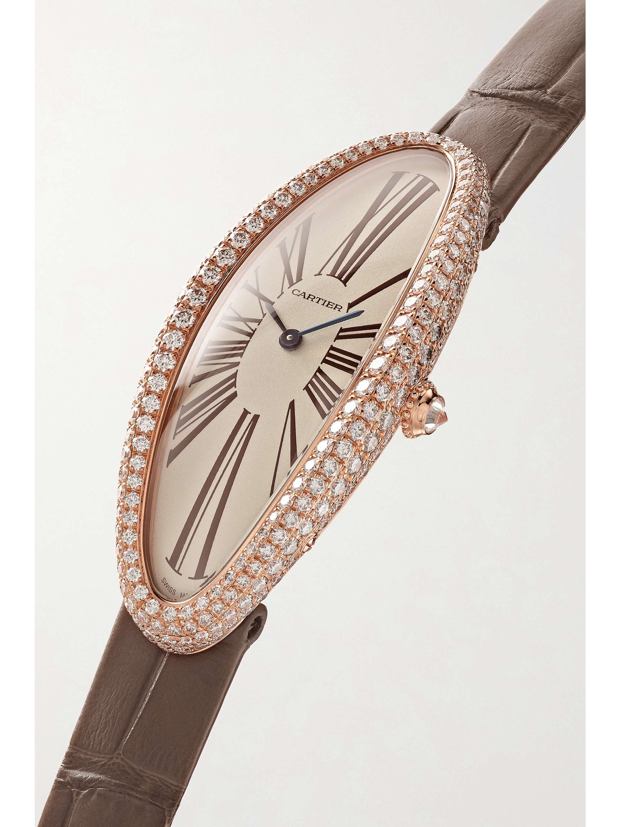 CARTIER Baignoire Allongée 21mm medium 18-karat white gold, alligator and diamond watch