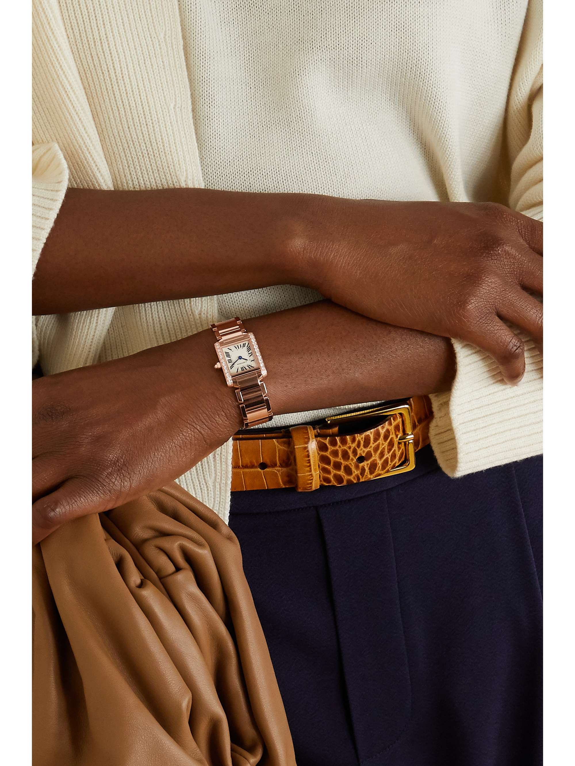 CARTIER Tank Française 25mm small 18-karat rose gold diamond watch