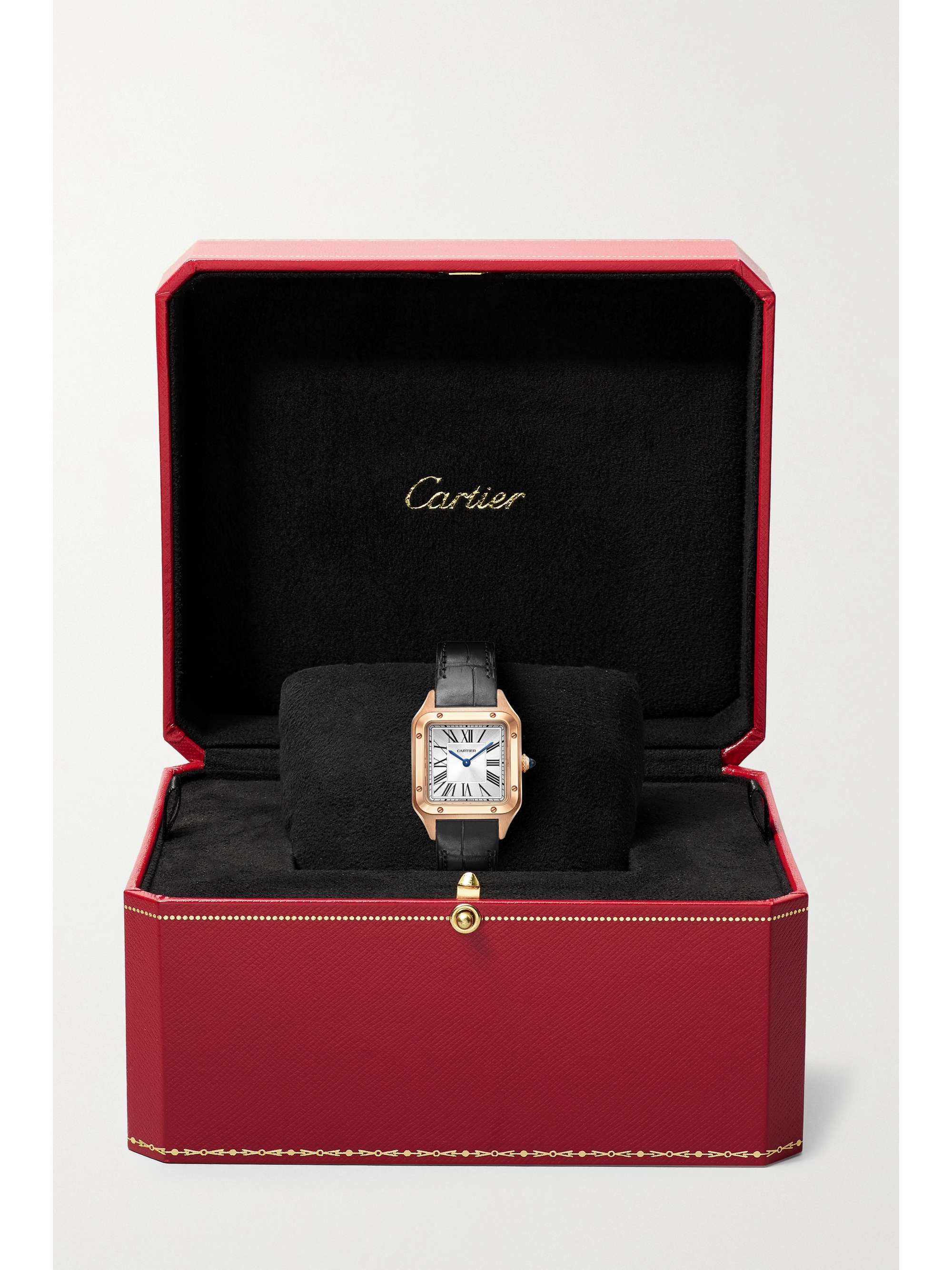 CARTIER Santos-Dumont 38mm small 18-karat rose gold and alligator watch
