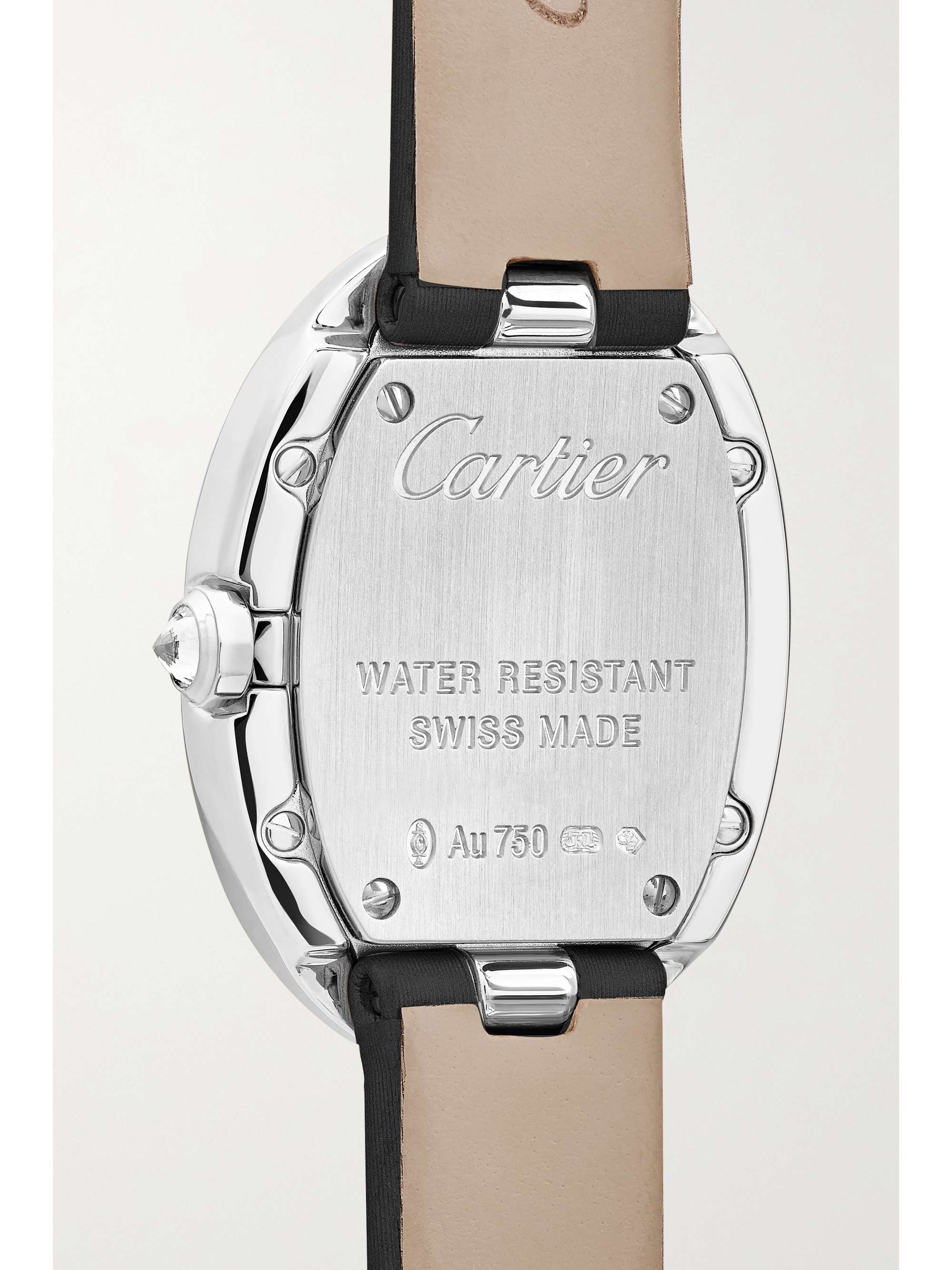 CARTIER Montre en or gris 18 carats (750/1000) rhodié et diamants à bracelet en toile brossée Baignoire Small, 24,5 mm