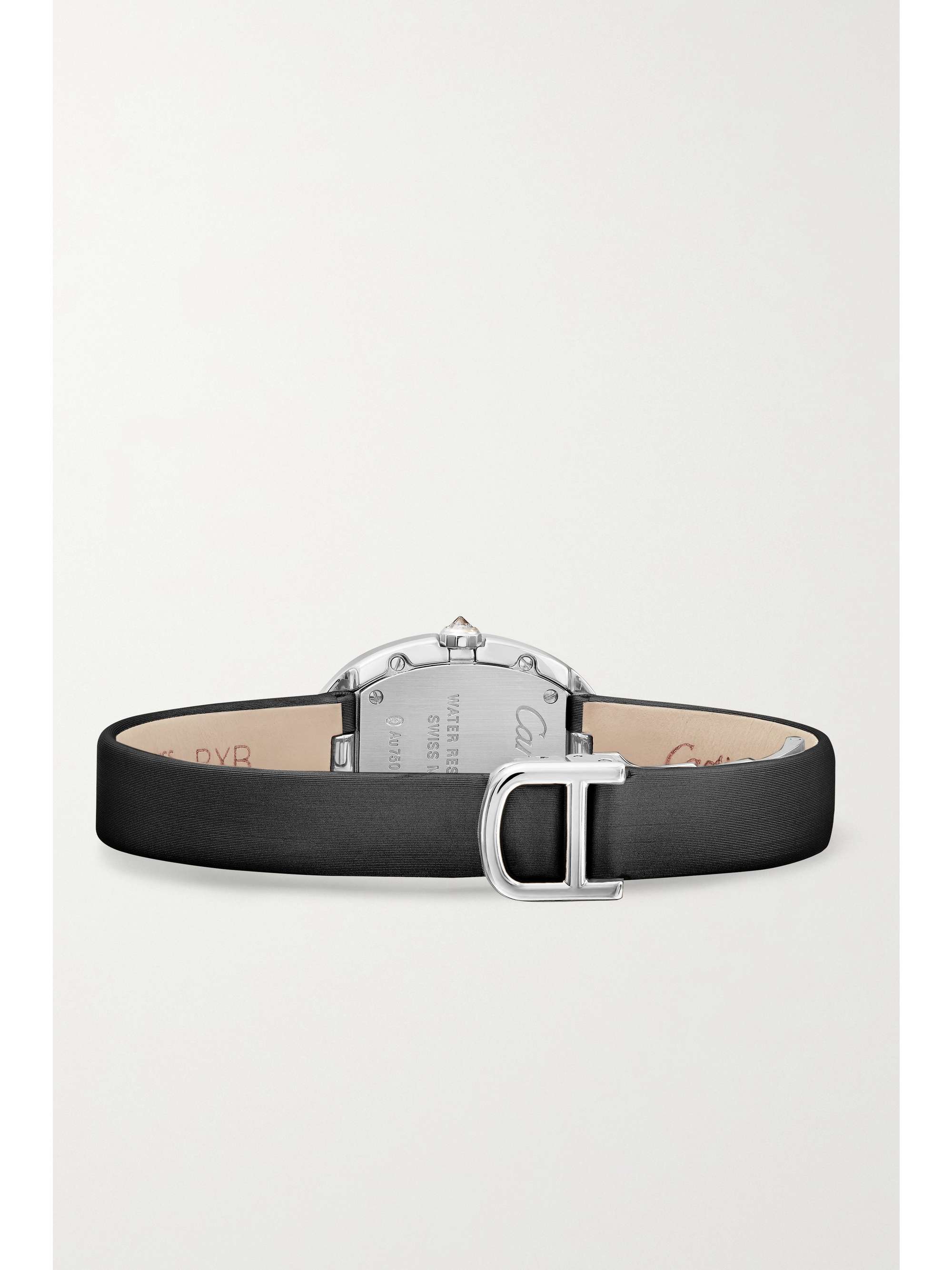 CARTIER Montre en or gris 18 carats (750/1000) rhodié et diamants à bracelet en toile brossée Baignoire Small, 24,5 mm