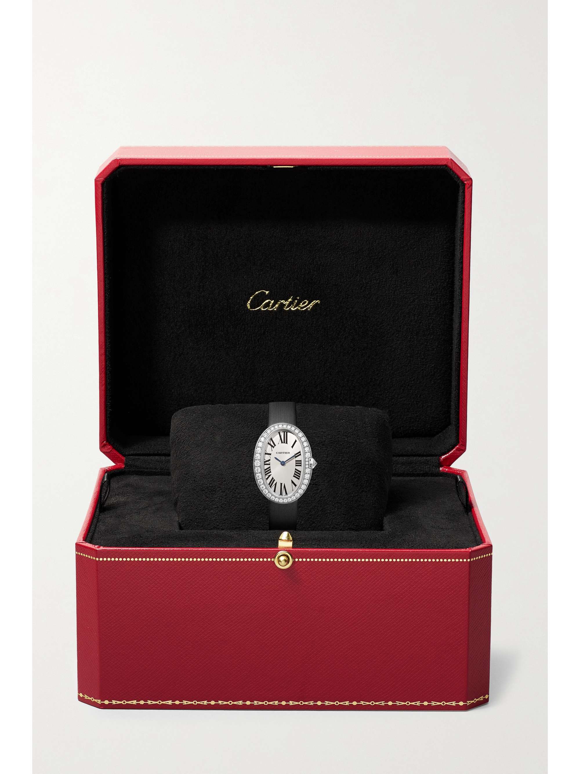 CARTIER Montre en or gris 18 carats (750/1000) rhodié et diamants à bracelet en toile brossée Baignoire Small, 24,5 mm